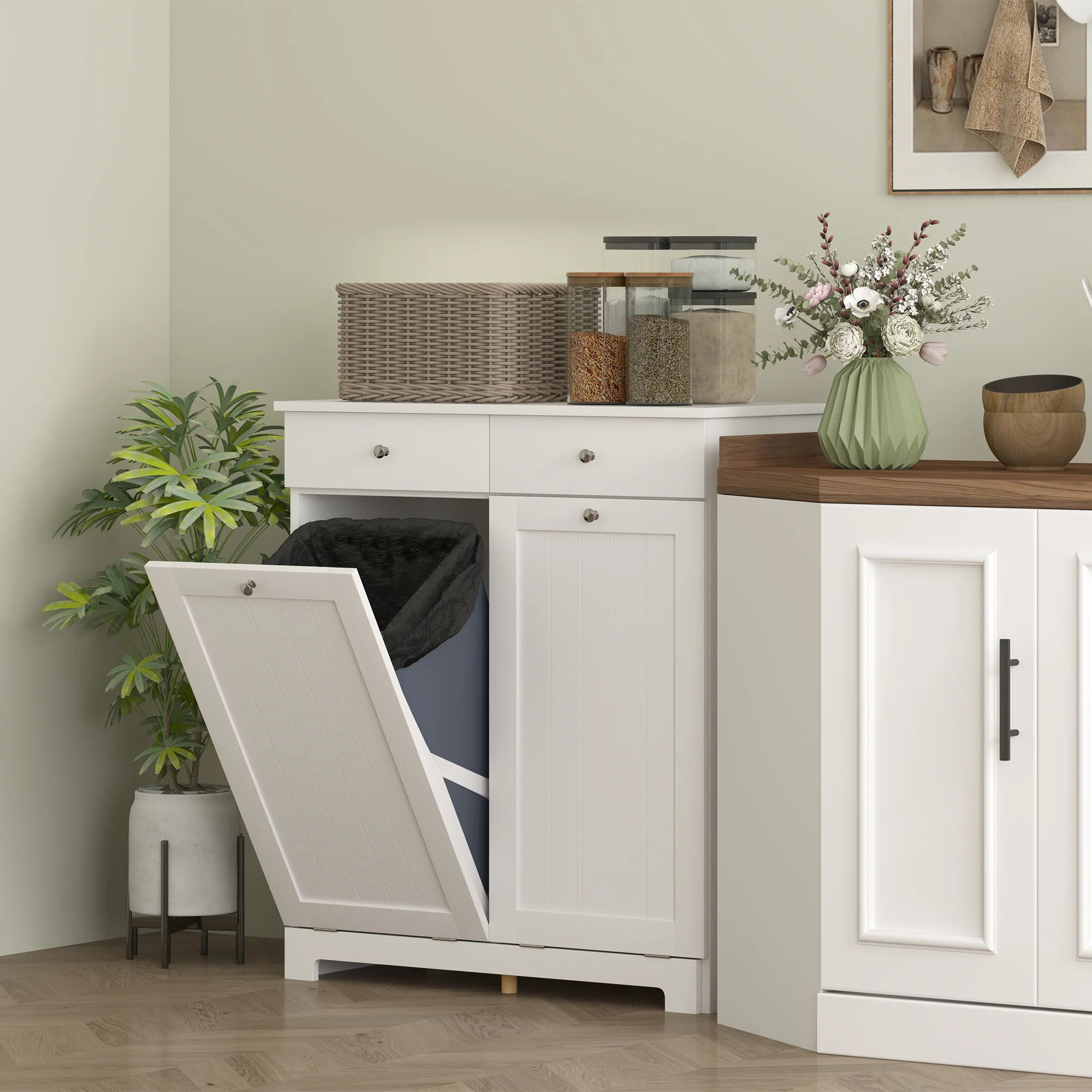 Laundry Hamper Cabinet with 2 Tilt-Out Baskets and 2 Drawers, White - Image 10