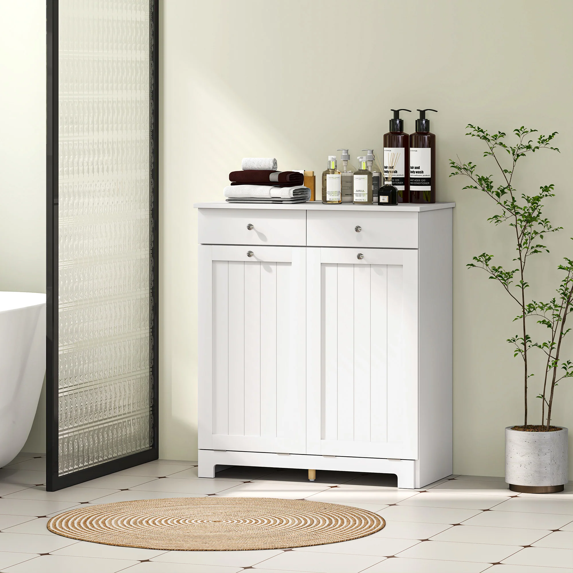 Laundry Hamper Cabinet with 2 Tilt-Out Baskets and 2 Drawers, White - Image 4