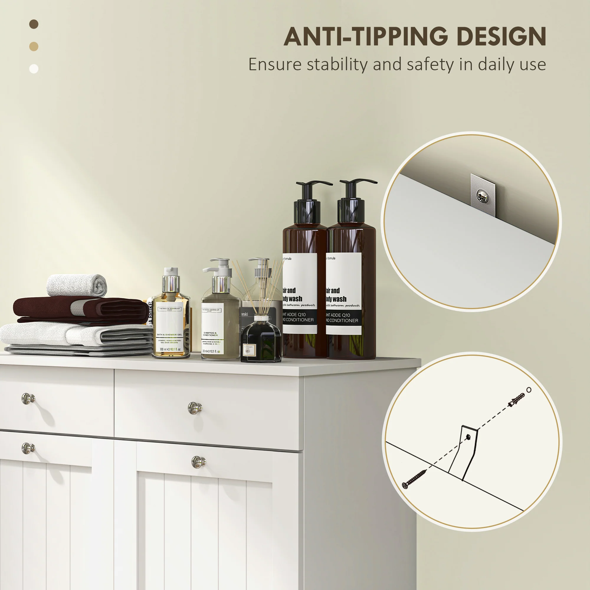 Laundry Hamper Cabinet with 2 Tilt-Out Baskets and 2 Drawers, White - Image 8