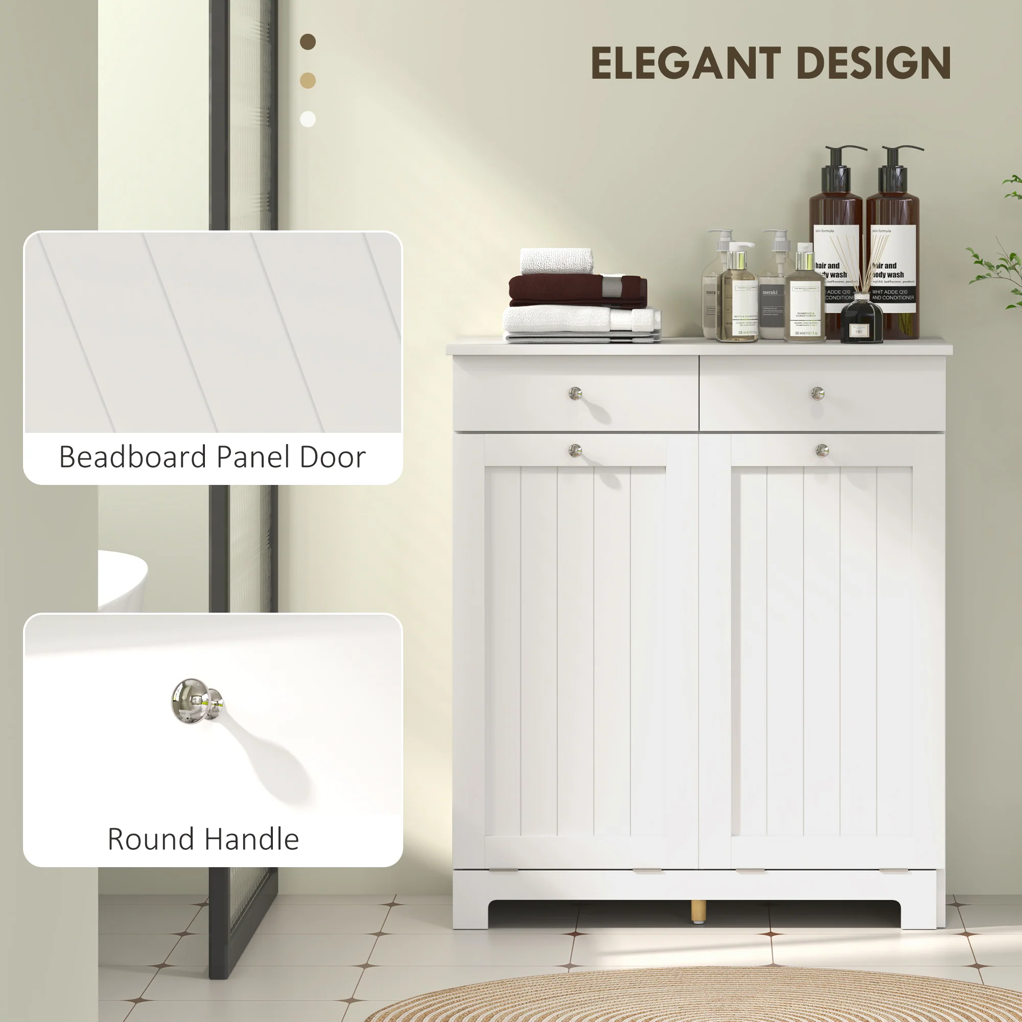Laundry Hamper Cabinet with 2 Tilt-Out Baskets and 2 Drawers, White - Image 9