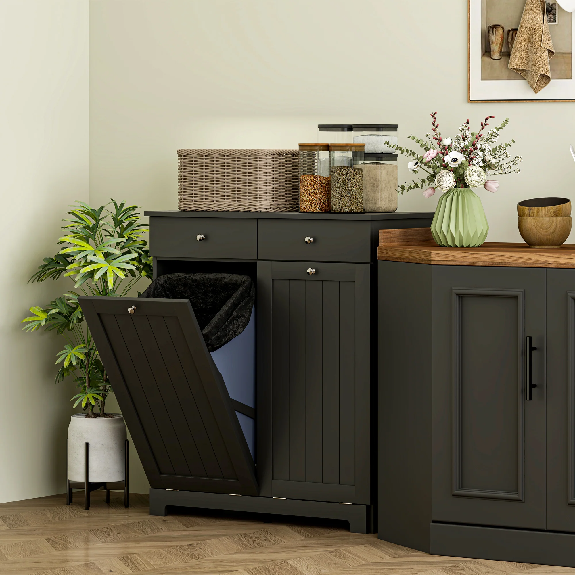Laundry Hamper Cabinet with 2 Tilt-Out Baskets and 2 Drawers, Black - Image 10