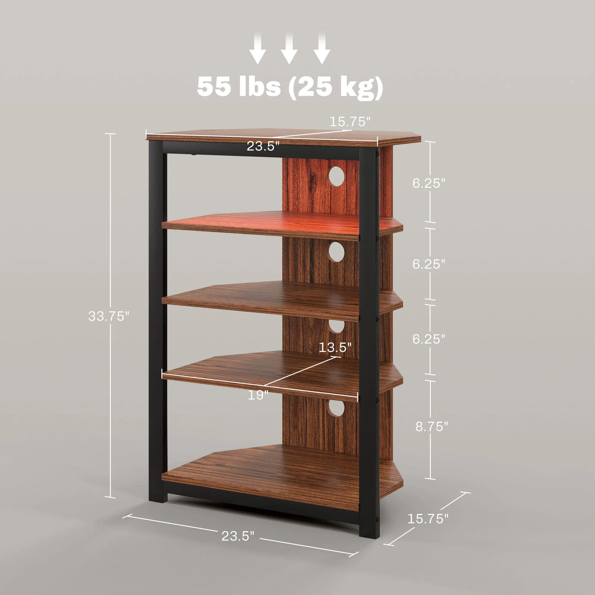 LED TV Stand, Entertainment Center with Storage Shelves and Steel Frame, Brown - Image 5