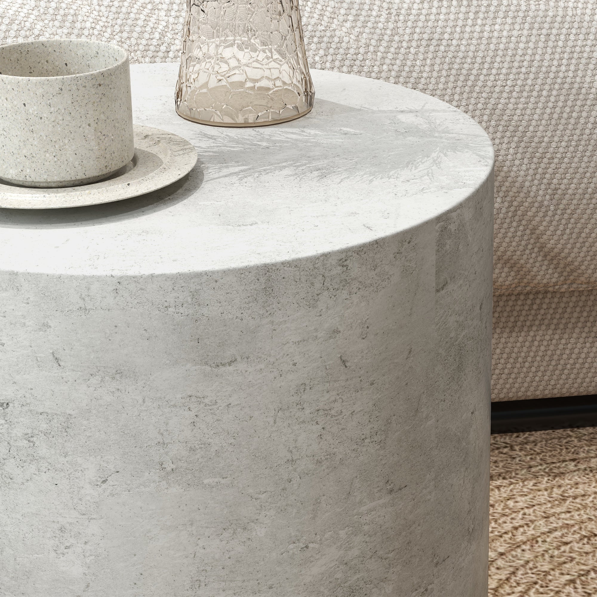 Lightweight  Round Accent Table with Concrete Finish & 4 Adjustable Feet, Gray - Image 11