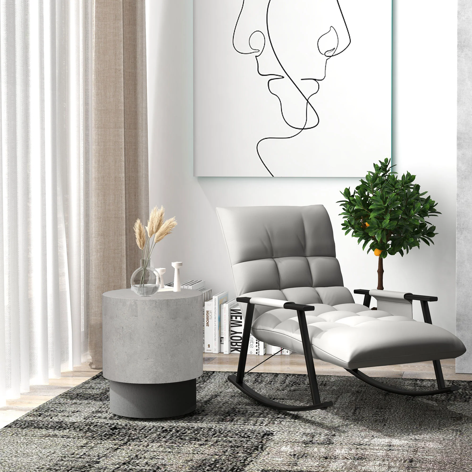 Lightweight  Round Accent Table with Concrete Finish & 4 Adjustable Feet, Gray - Image 4