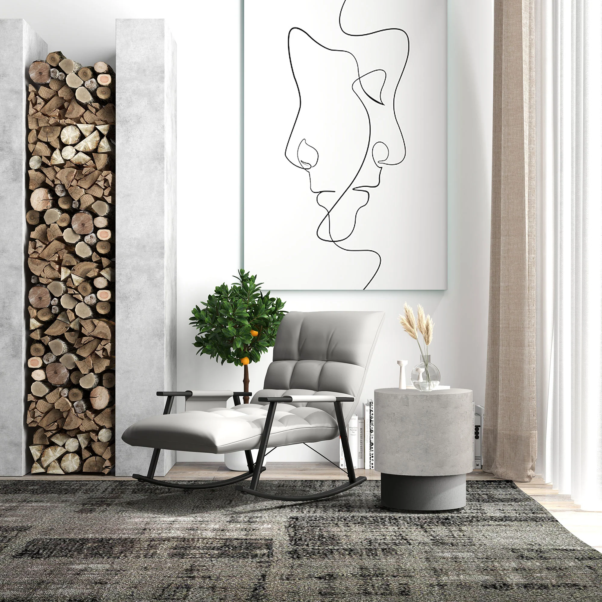 Lightweight  Round Accent Table with Concrete Finish & 4 Adjustable Feet, Gray - Image 5