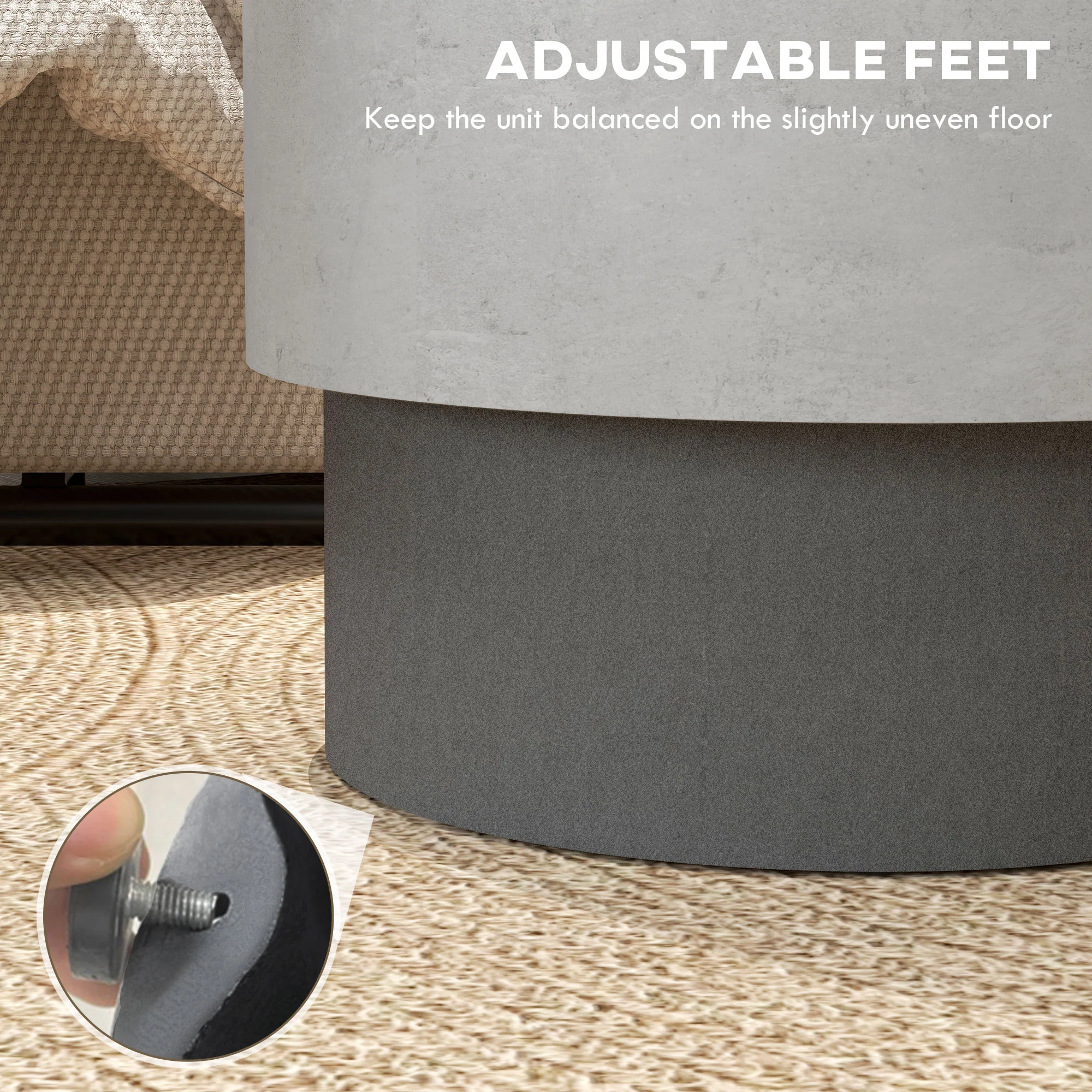 Lightweight  Round Accent Table with Concrete Finish & 4 Adjustable Feet, Gray - Image 8