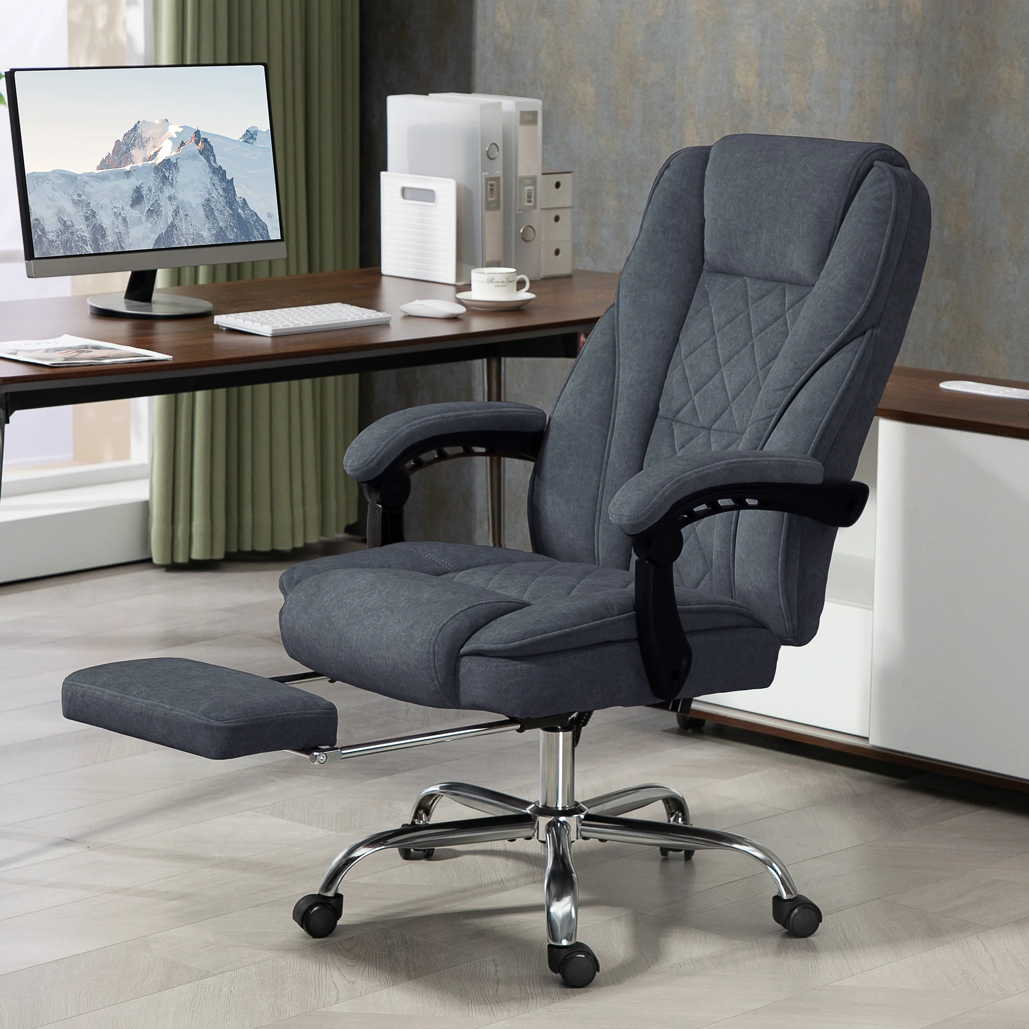 Massage Office Chair, Heated Desk Chair w/ Adjustable Height & Footrest, Charcoal Gray - Image 3