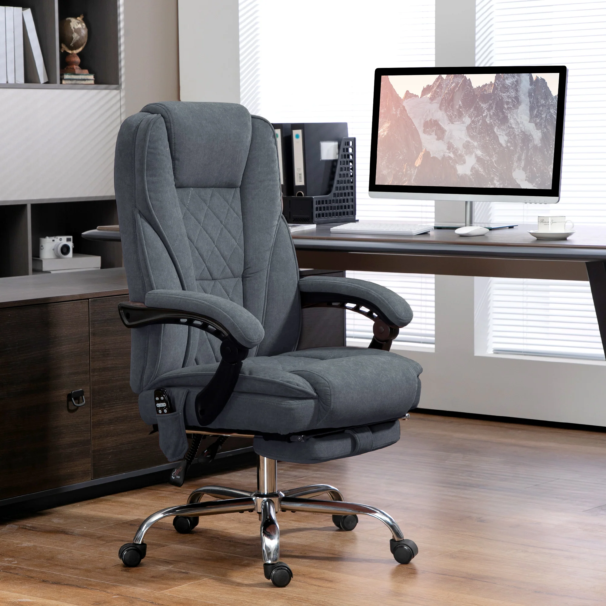 Massage Office Chair, Heated Desk Chair w/ Adjustable Height & Footrest, Charcoal Gray - Image 4