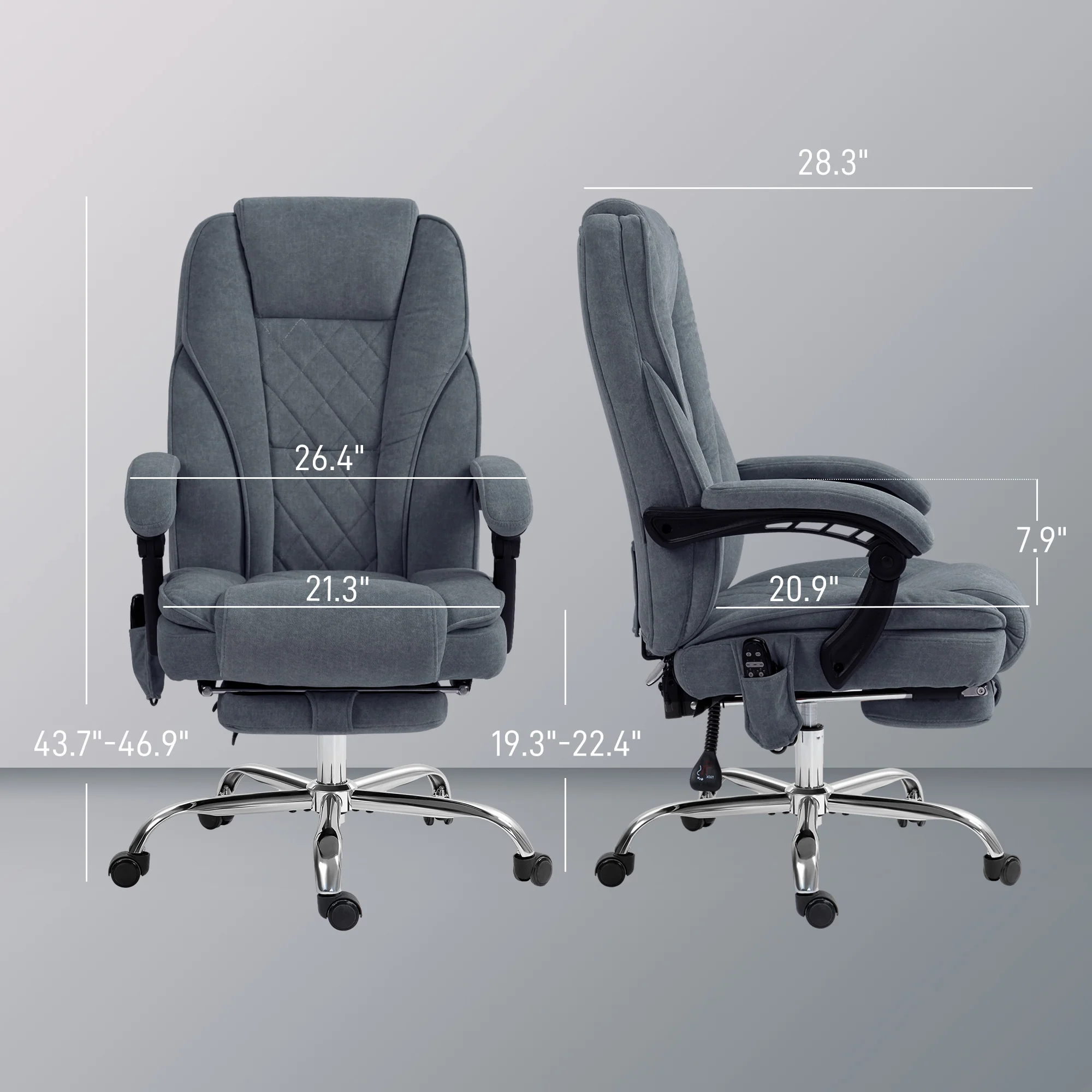 Massage Office Chair, Heated Desk Chair w/ Adjustable Height & Footrest, Charcoal Gray - Image 5