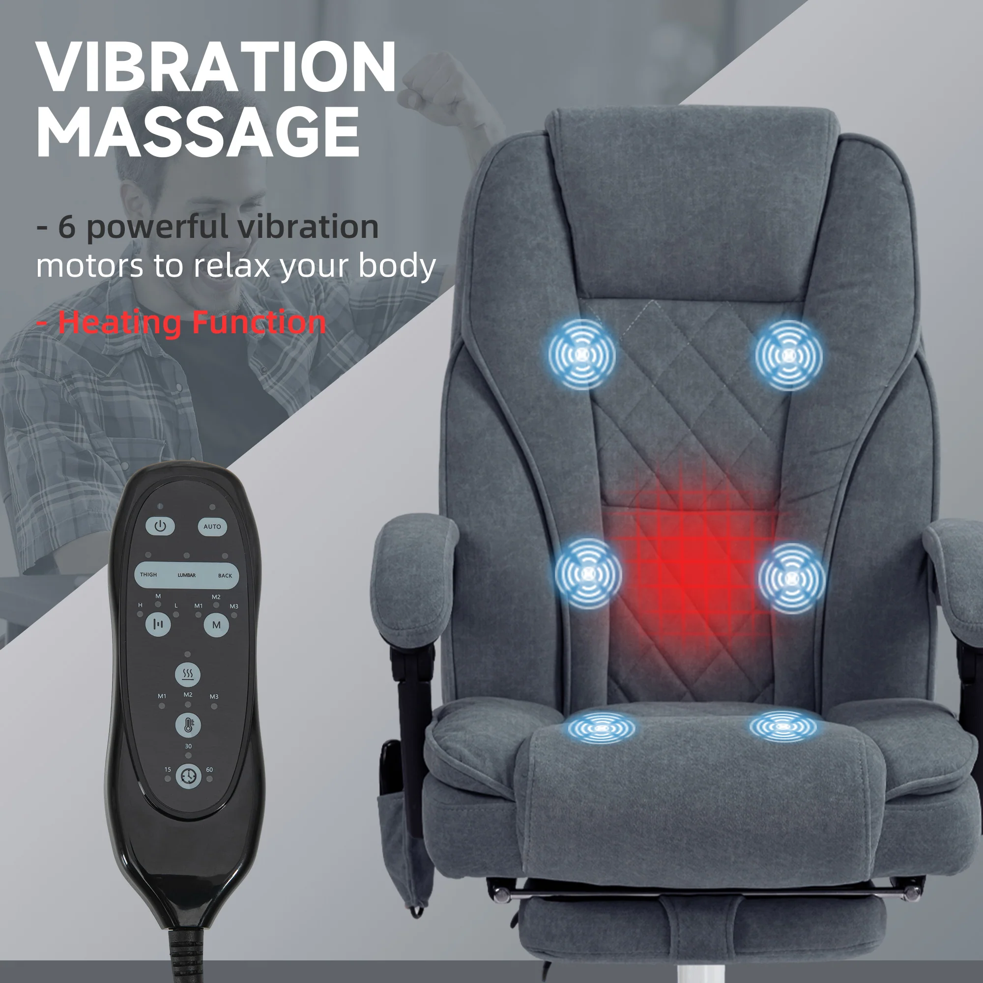 Massage Office Chair, Heated Desk Chair w/ Adjustable Height & Footrest, Charcoal Gray - Image 6