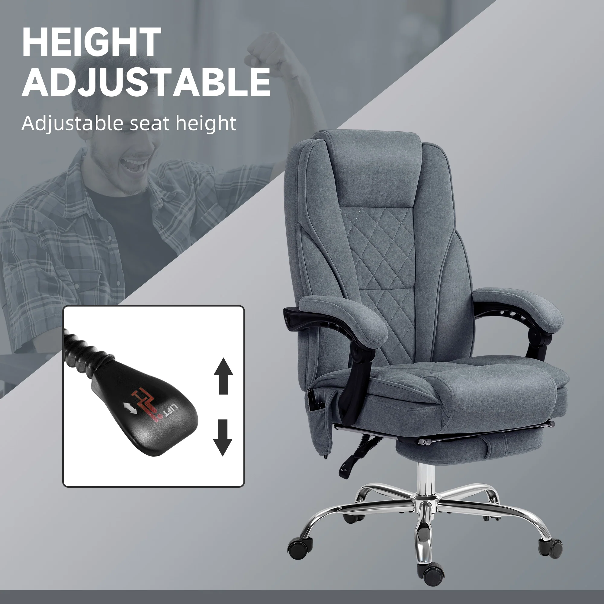 Massage Office Chair, Heated Desk Chair w/ Adjustable Height & Footrest, Charcoal Gray - Image 7