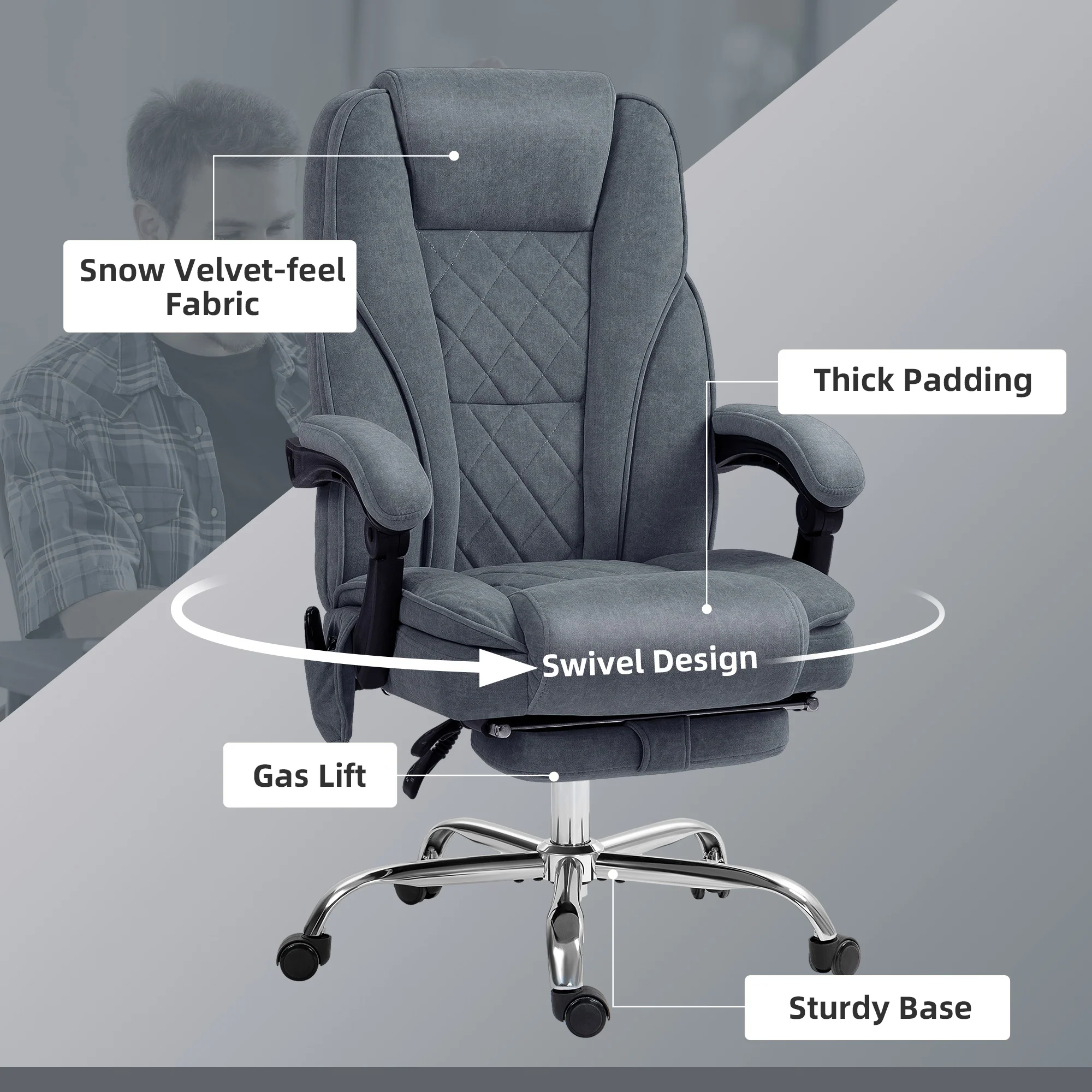 Massage Office Chair, Heated Desk Chair w/ Adjustable Height & Footrest, Charcoal Gray - Image 9