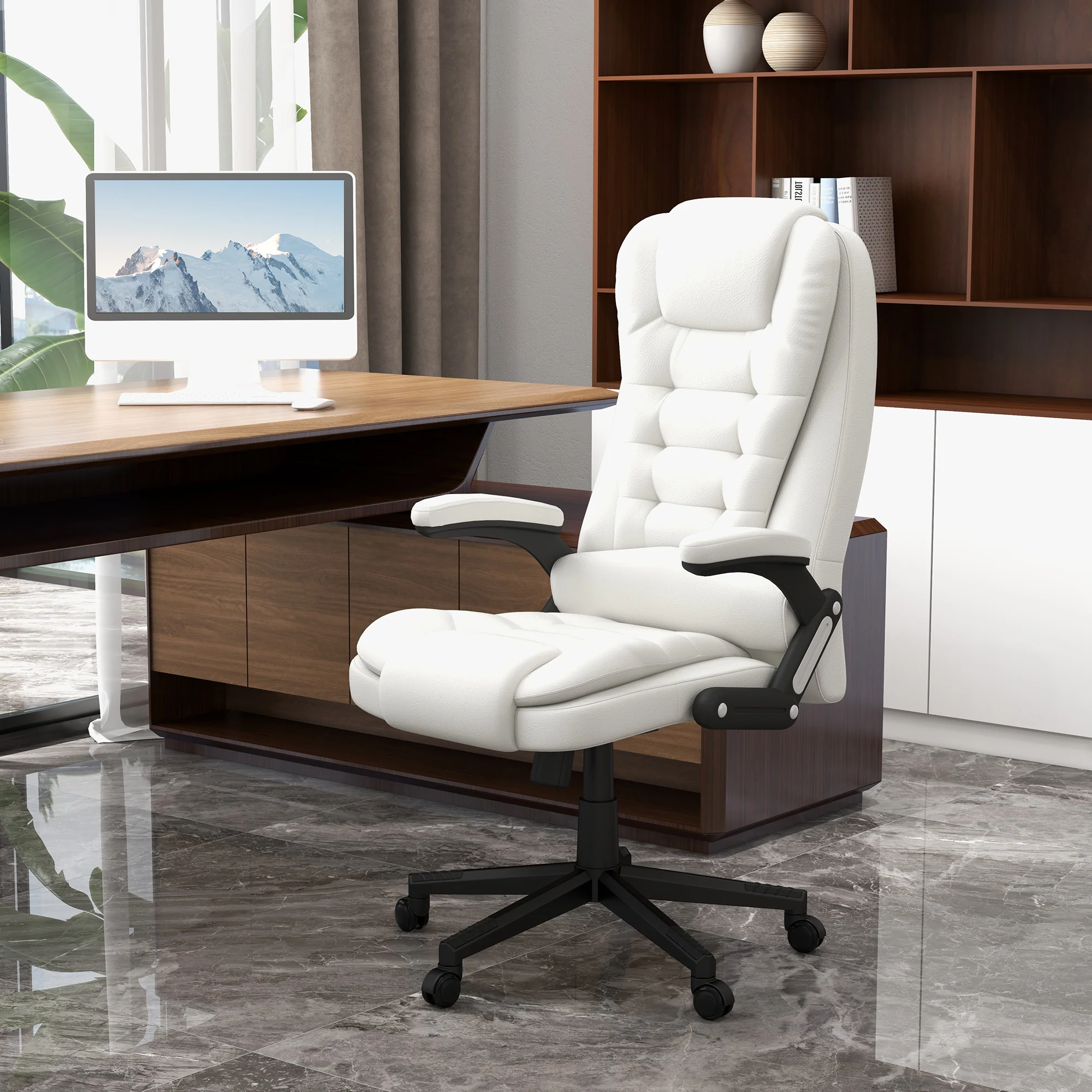 Heated Massage Office Chair with 6 Vibration Points, Armrest and Remote, White - Image 4
