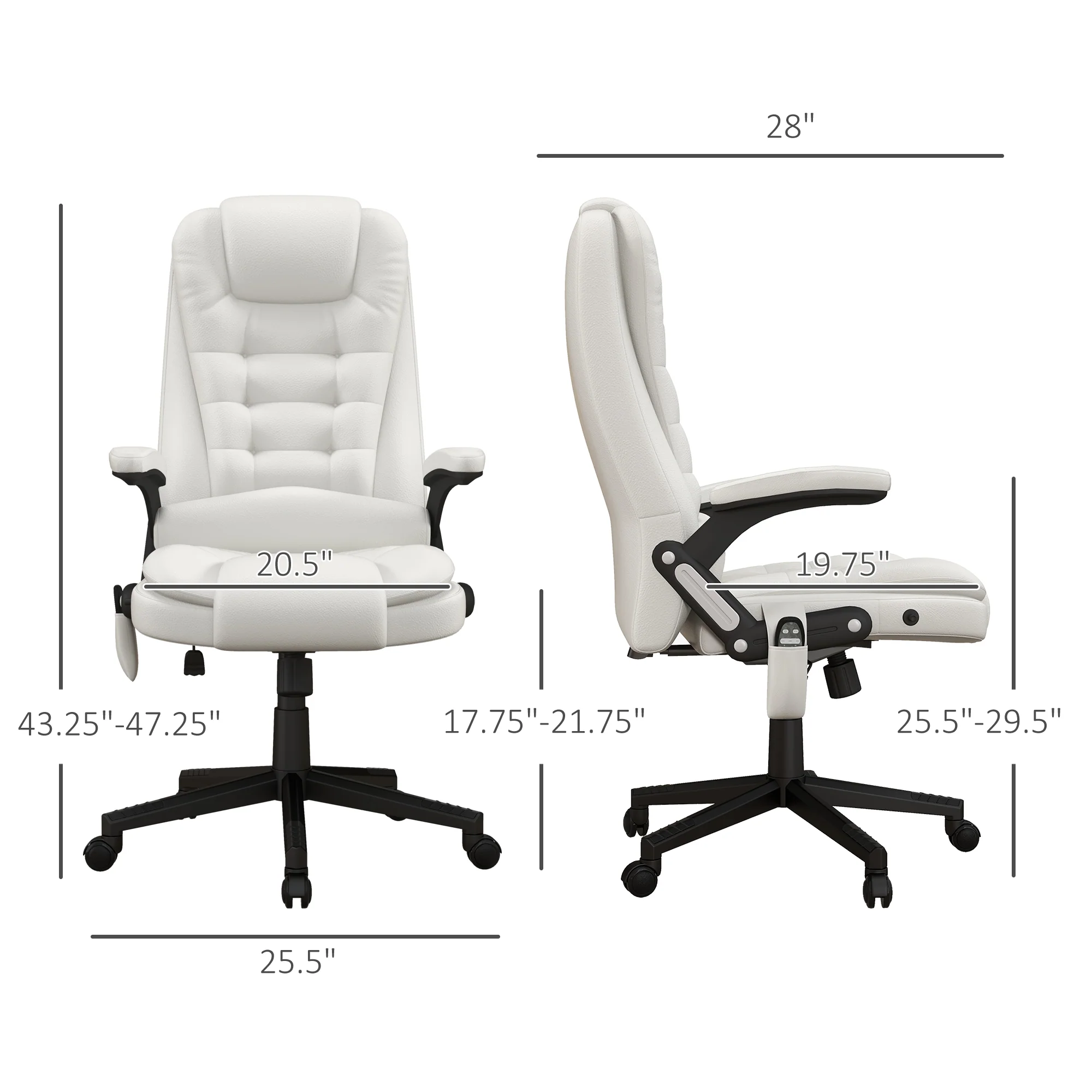 Heated Massage Office Chair with 6 Vibration Points, Armrest and Remote, White - Image 5