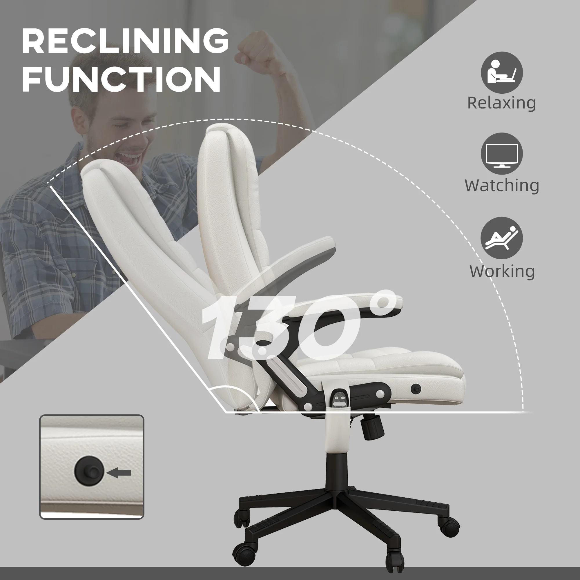 Heated Massage Office Chair with 6 Vibration Points, Armrest and Remote, White - Image 8