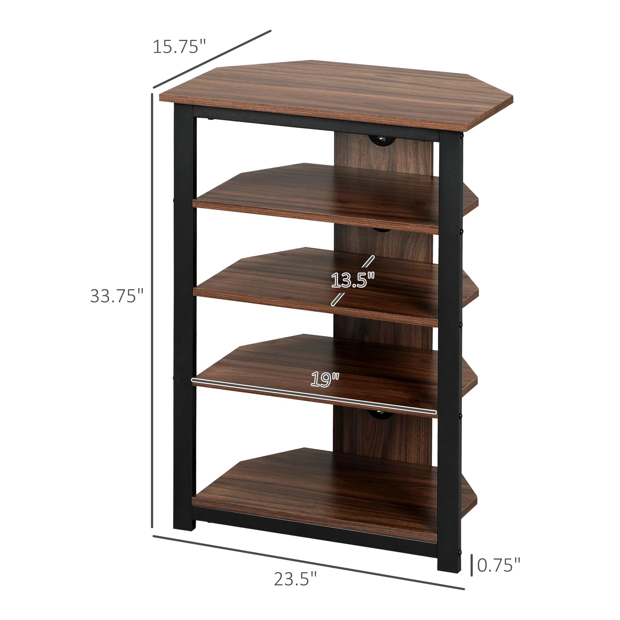 TV Stand with LED 4-Tier Audio Rack, Media Corner Shelf with Cable Management, Brown - Image 5