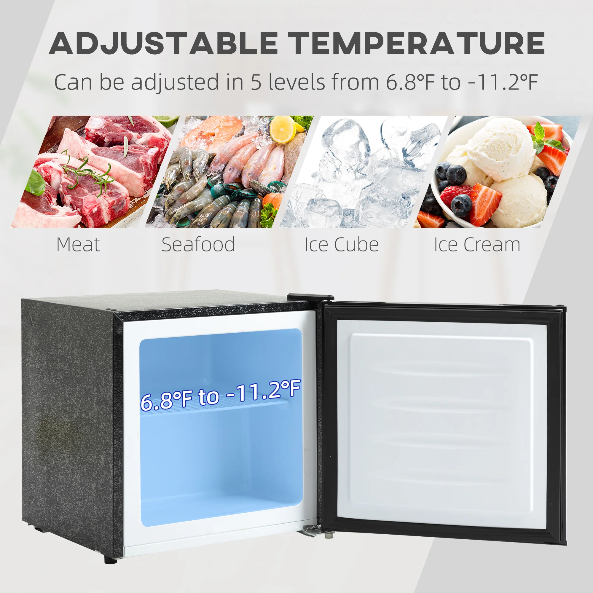 1.1 Cu Ft Countertop Mini Freezer, Compact Upright with Removable Shelves, Black - Image 6