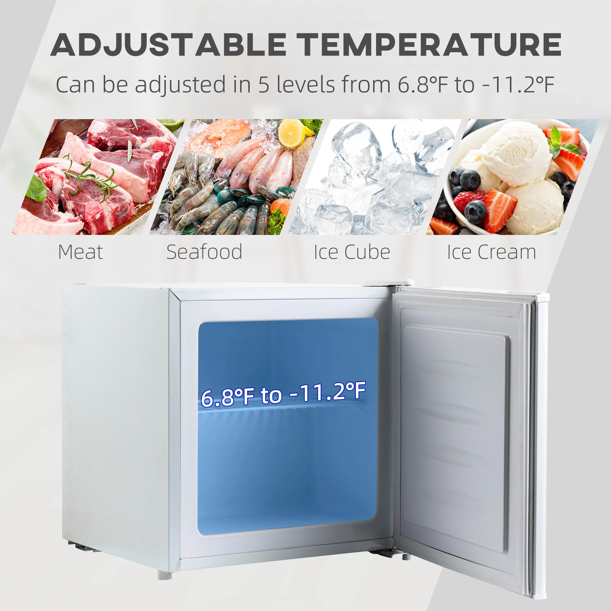 1.1 Cu Ft Countertop Mini Freezer, Compact Upright with Removable Shelves, White - Image 6