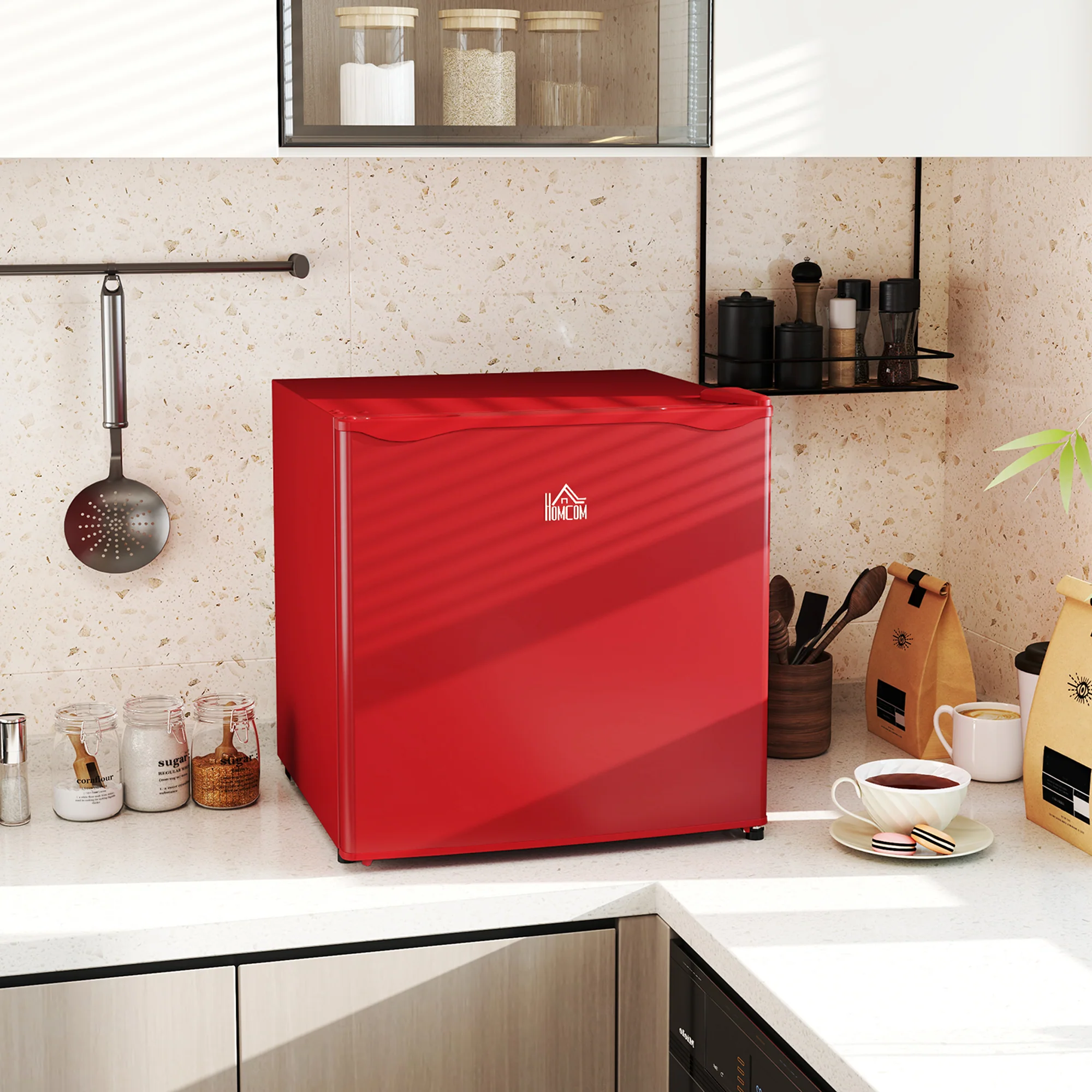 1.1 Cu Ft Countertop Mini Freezer, Compact Upright with Removable Shelves, Red - Image 3
