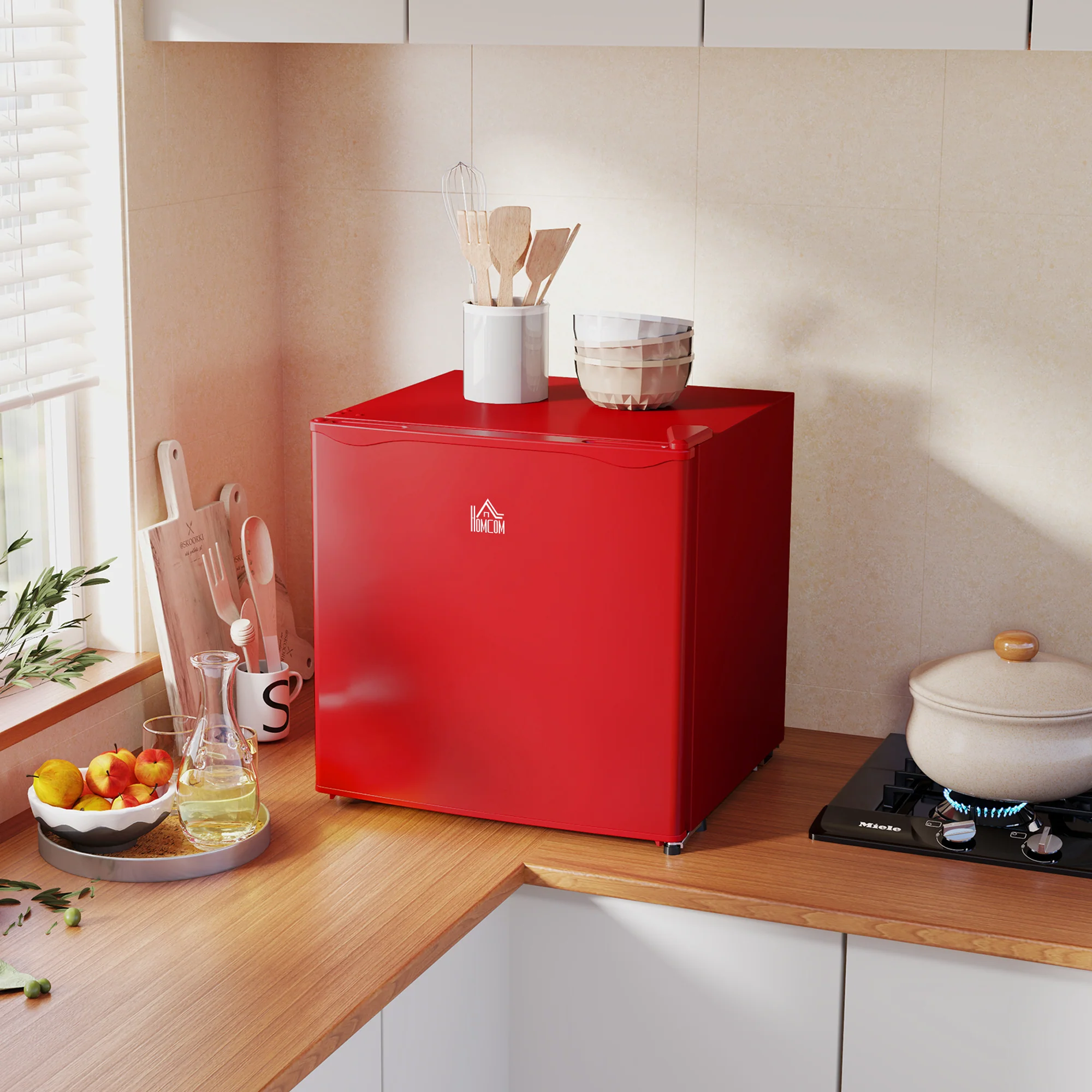 1.1 Cu Ft Countertop Mini Freezer, Compact Upright with Removable Shelves, Red - Image 4