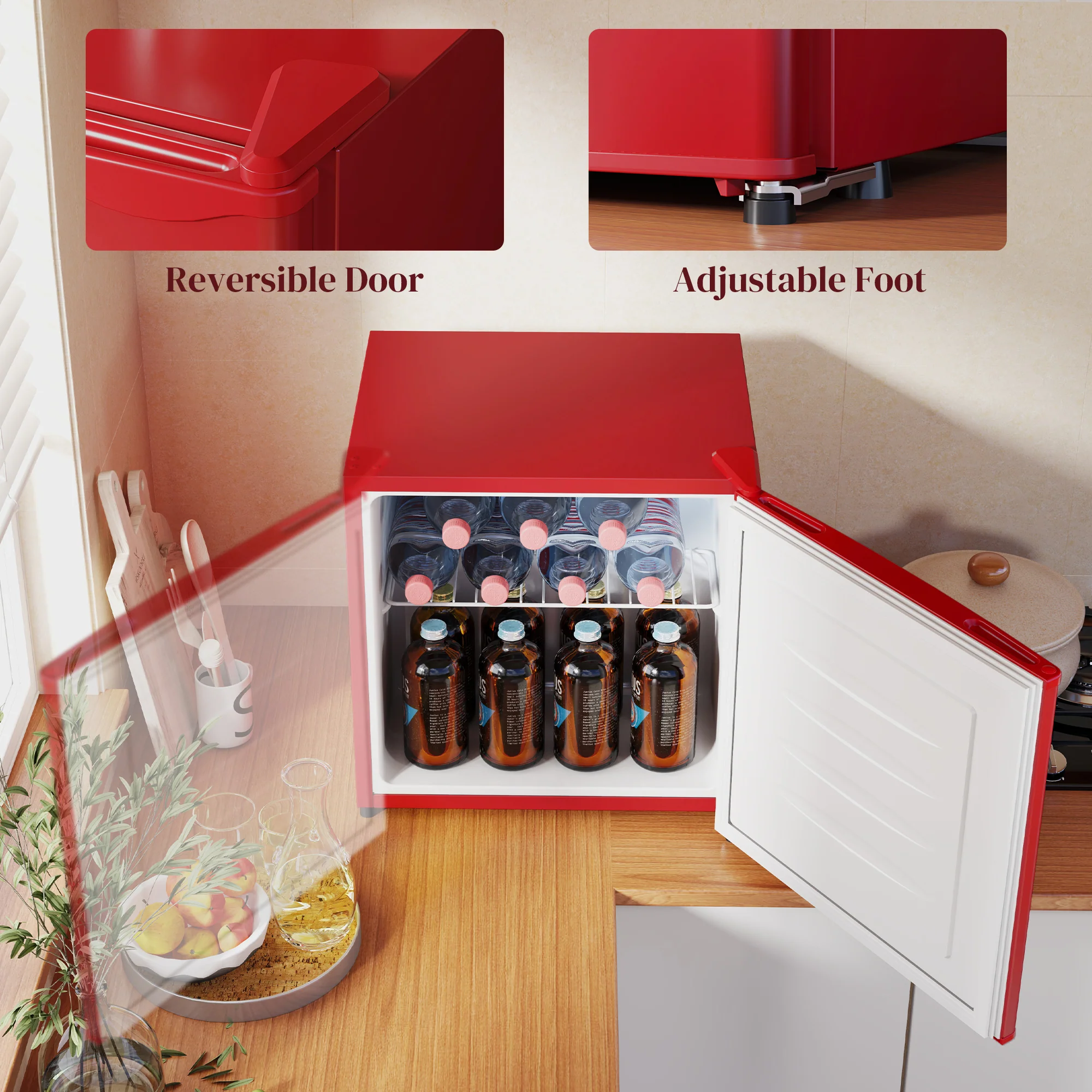 1.1 Cu Ft Countertop Mini Freezer, Compact Upright with Removable Shelves, Red - Image 8