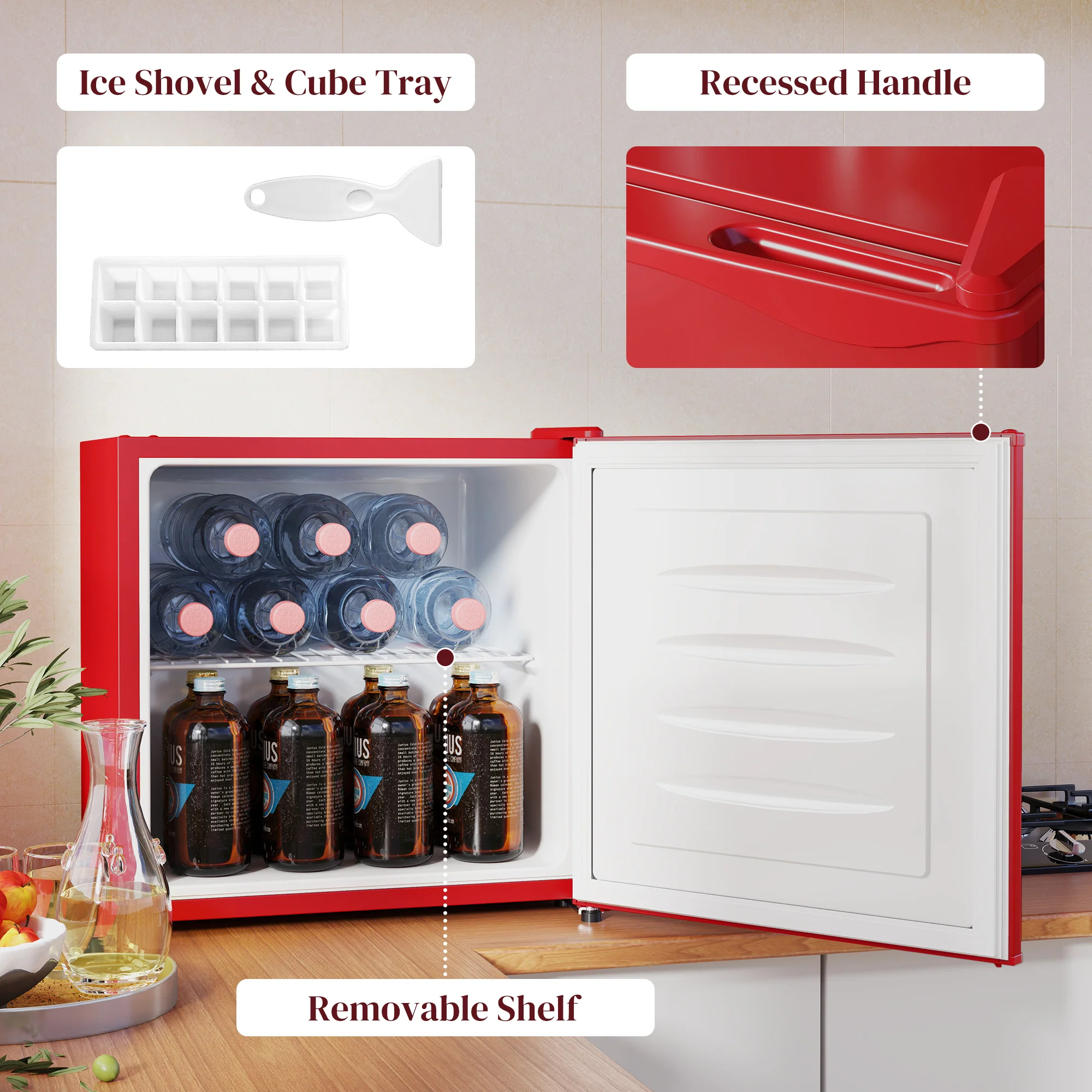 1.1 Cu Ft Countertop Mini Freezer, Compact Upright with Removable Shelves, Red - Image 9