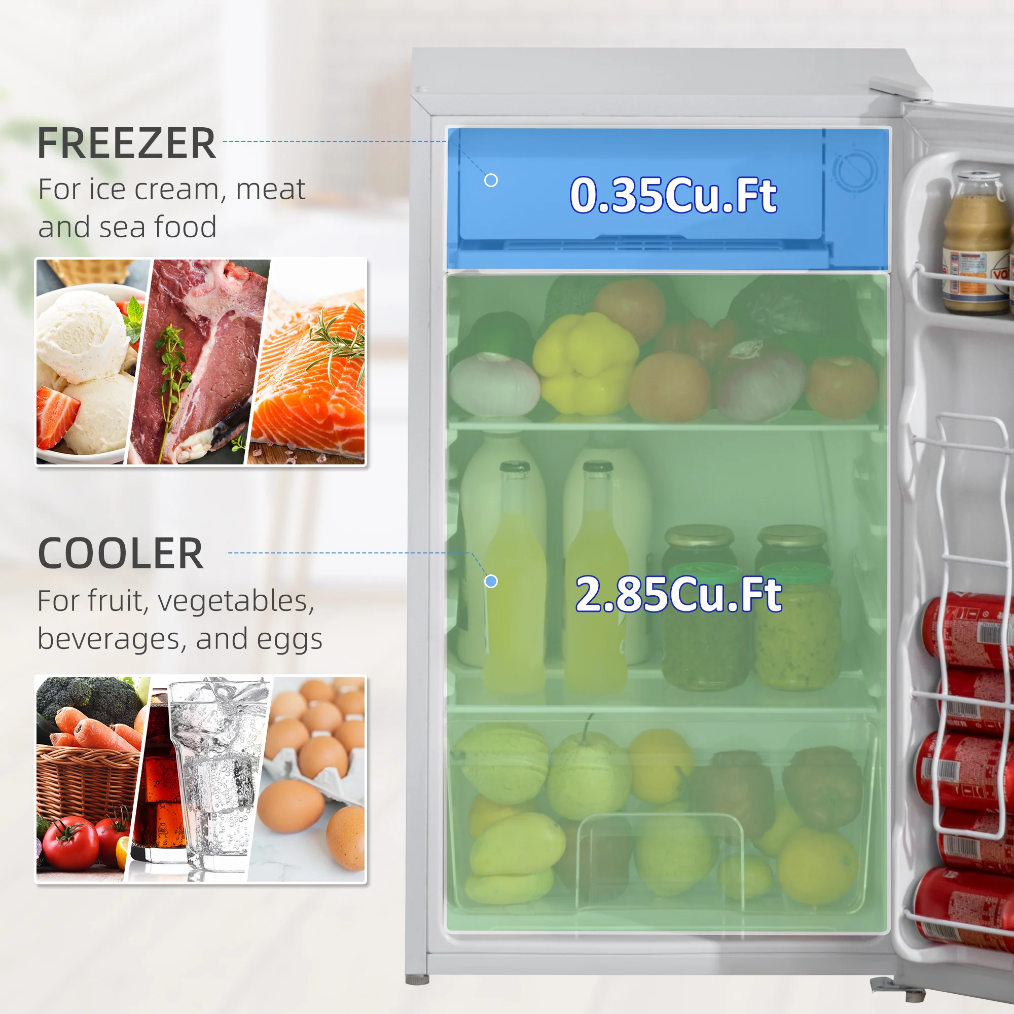 3.2 Cu.Ft Compact Mini Fridge with Freezer, Adjustable Shelf & Temperature Control, White - Image 6