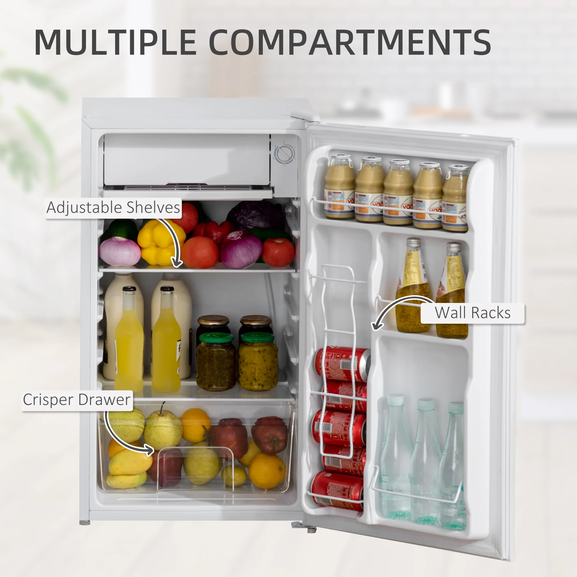 3.2 Cu.Ft Compact Mini Fridge with Freezer, Adjustable Shelf & Temperature Control, White - Image 7