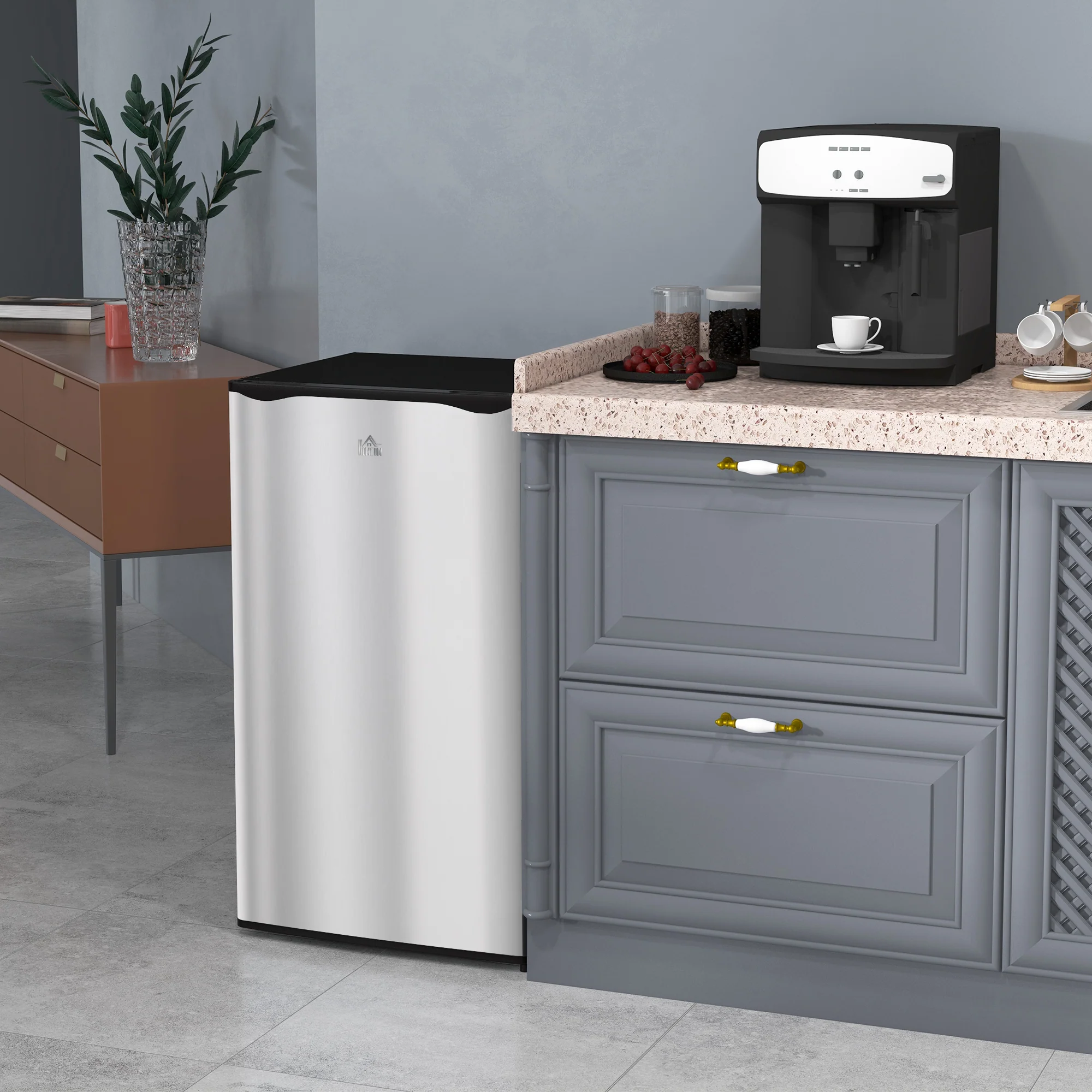 3.2 Cu.Ft Mini Fridge with Freezer, Single Door Compact Refrigerator Silver - Image 4