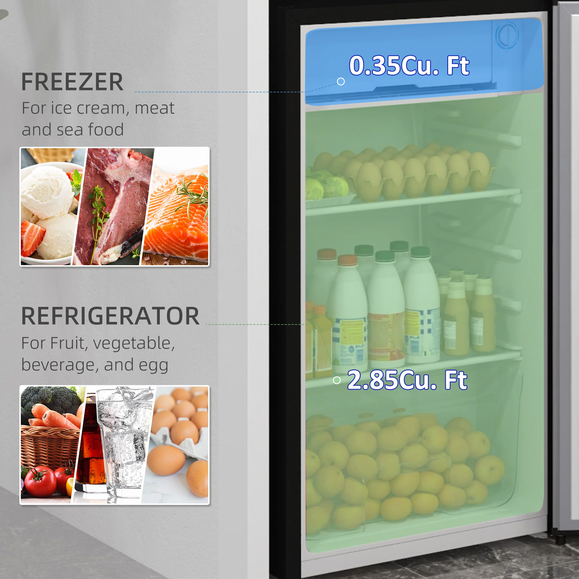 3.2 Cu.Ft Mini Fridge with Freezer, Single Door Compact Refrigerator Silver - Image 6