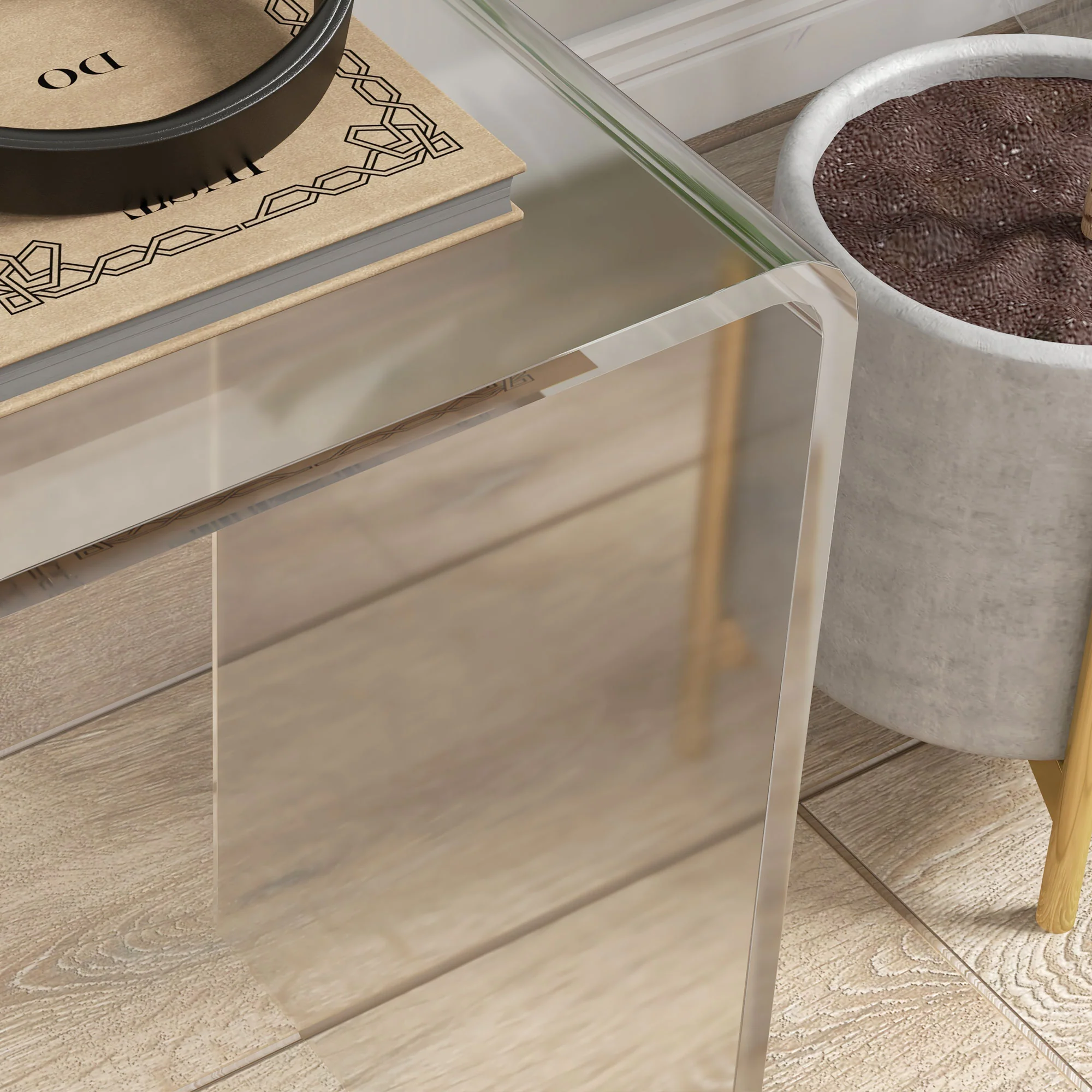 Clear Acrylic Side Table Waterfall End Table with Rounded Edges - Image 10