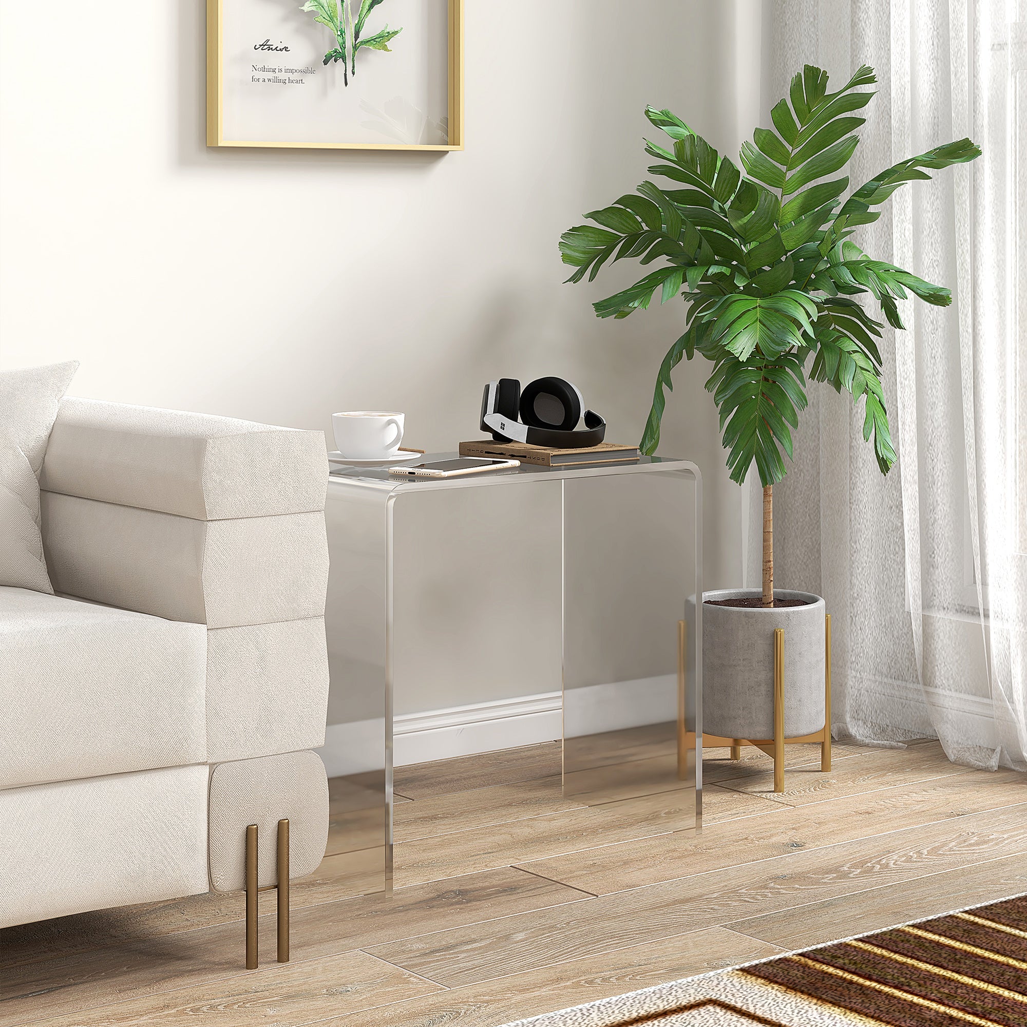 Clear Acrylic Side Table Waterfall End Table with Rounded Edges - Image 3