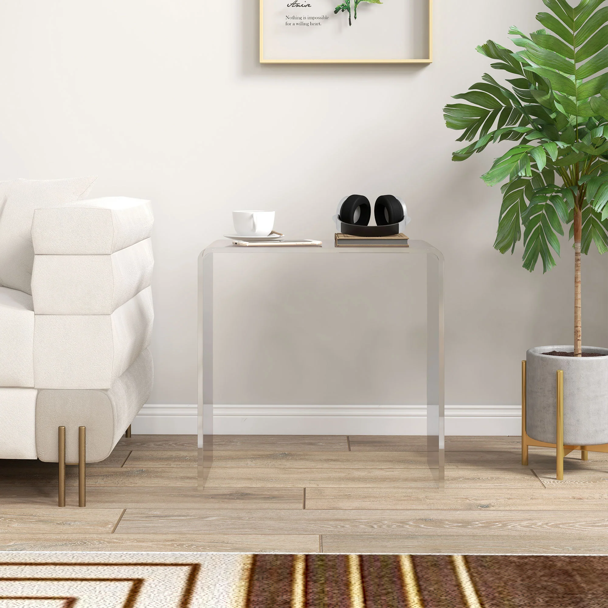Clear Acrylic Side Table Waterfall End Table with Rounded Edges - Image 4