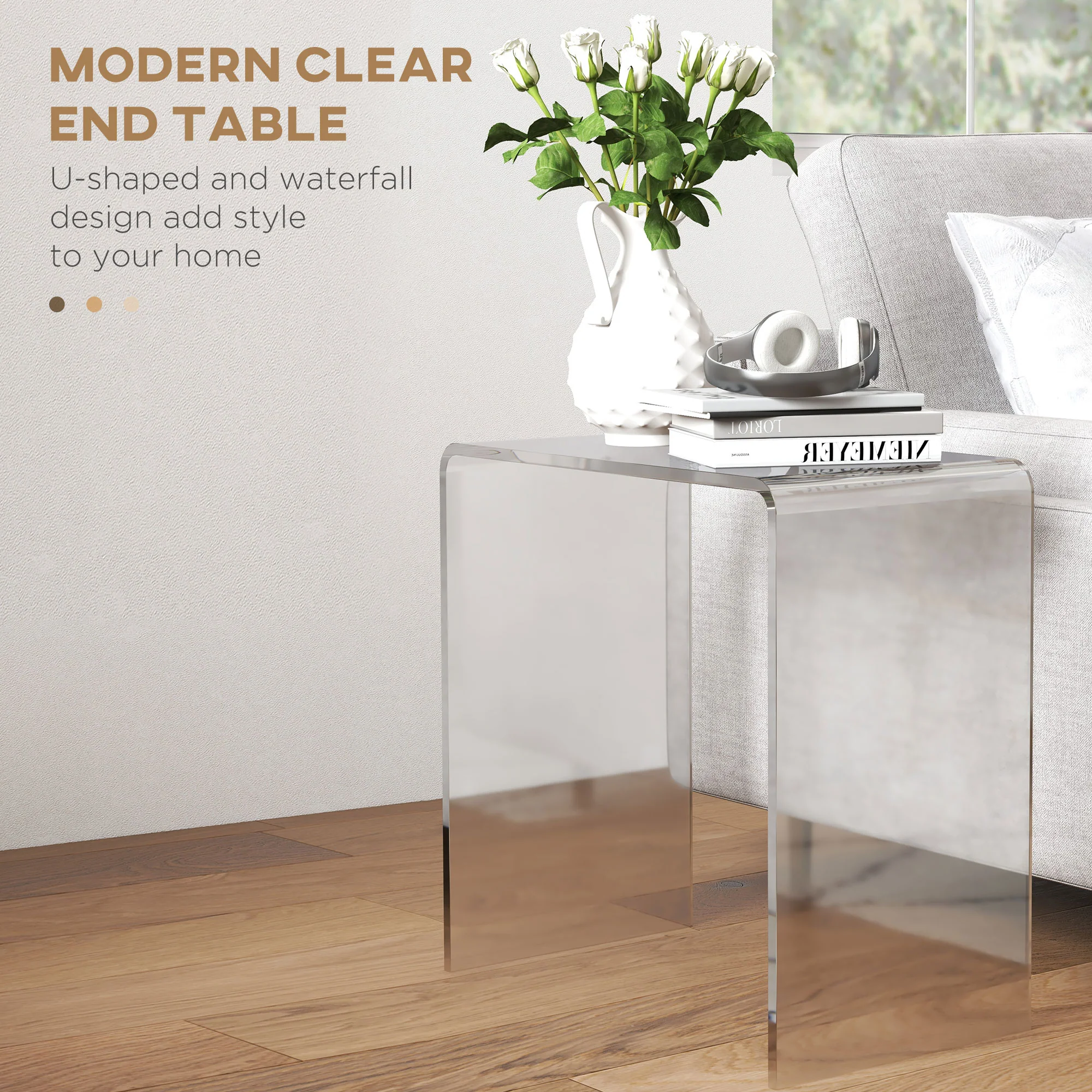 Clear Acrylic Side Table Waterfall End Table with Rounded Edges - Image 6