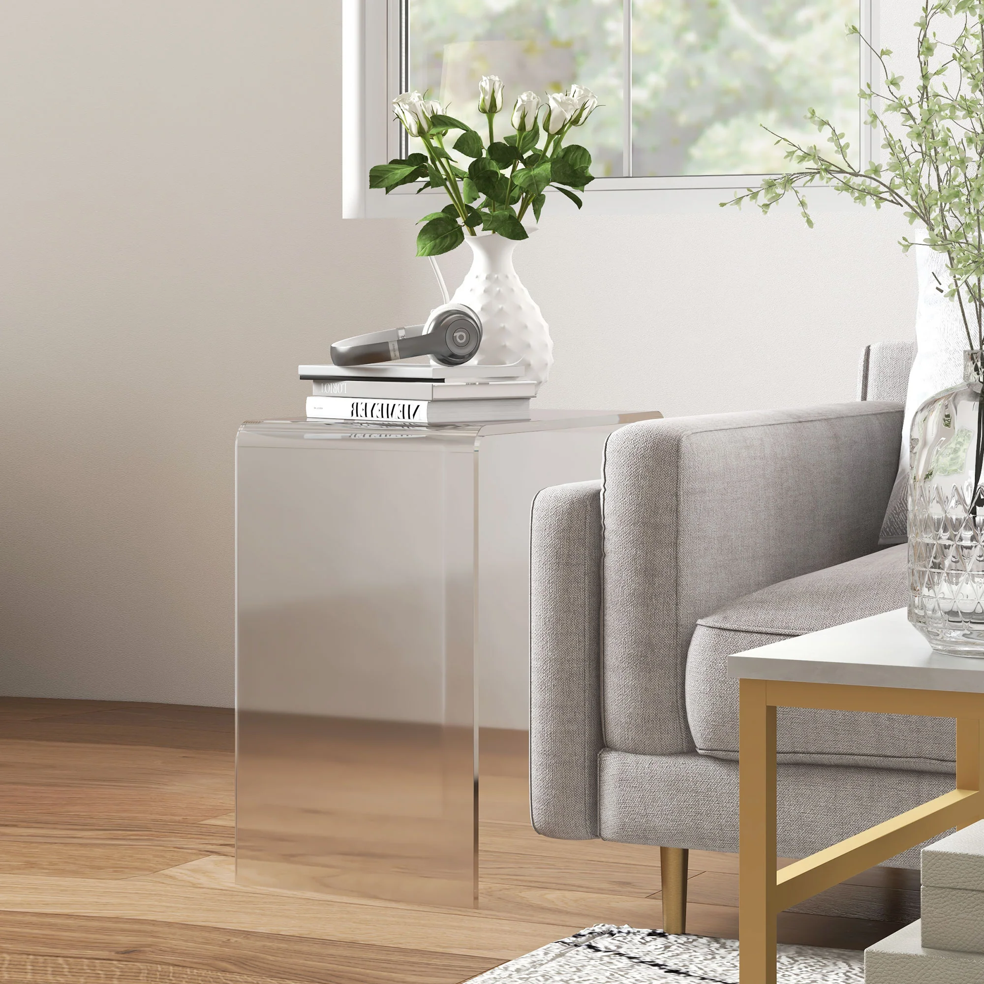Clear Acrylic Side Table Waterfall End Table with Rounded Edges - Image 8