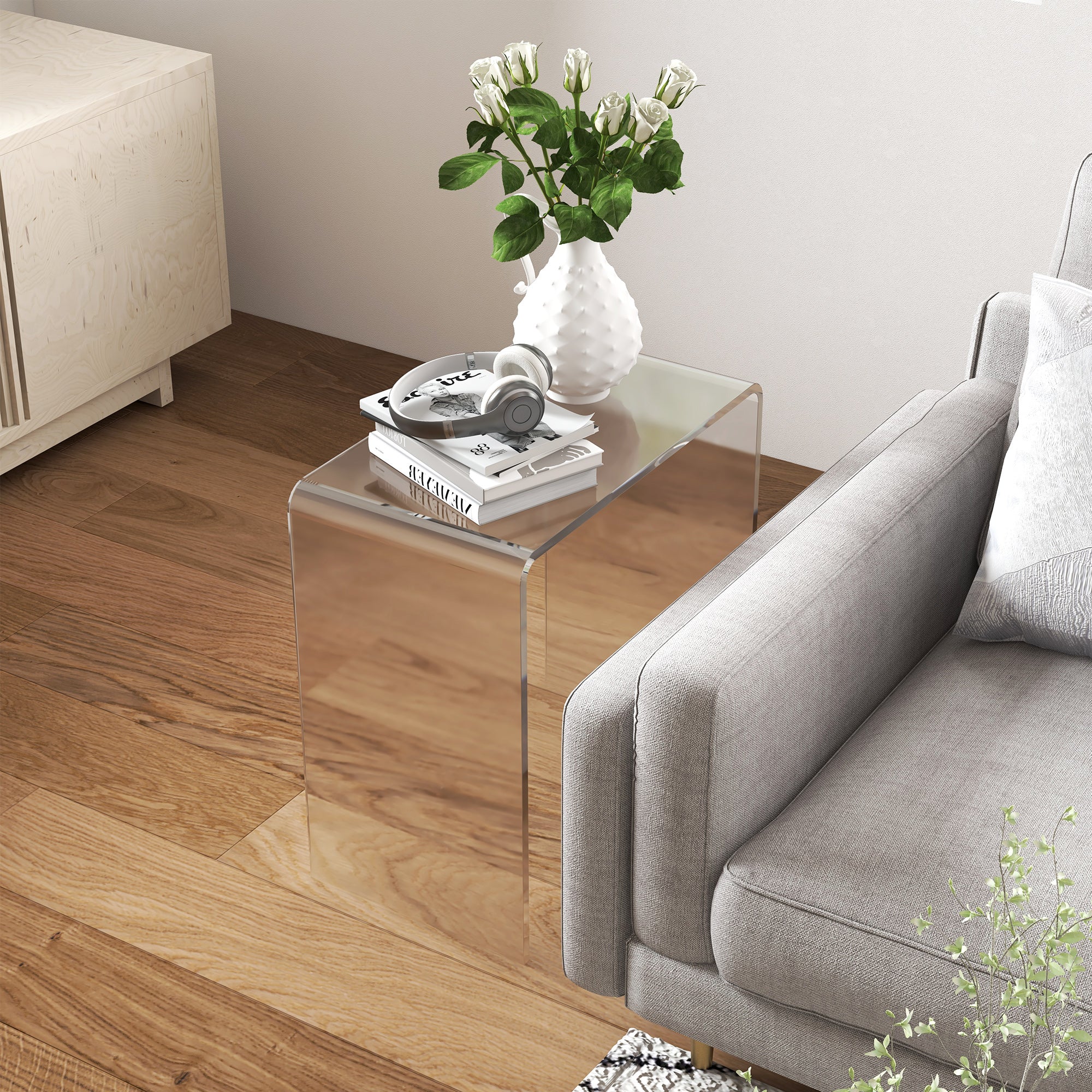 Clear Acrylic Side Table Waterfall End Table with Rounded Edges - Image 9