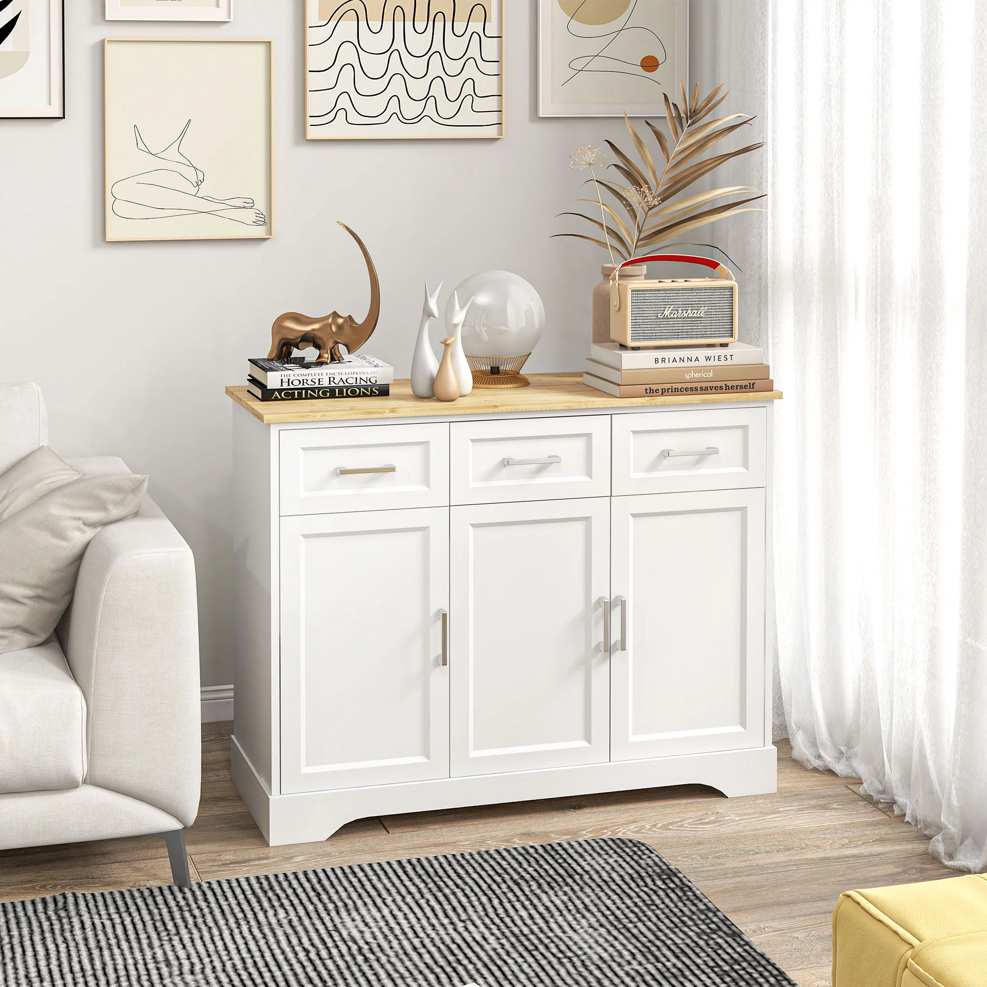 Kitchen Sideboard Buffet Cabinet with 3 Adjustable Height for Dining Room, White - Image 3