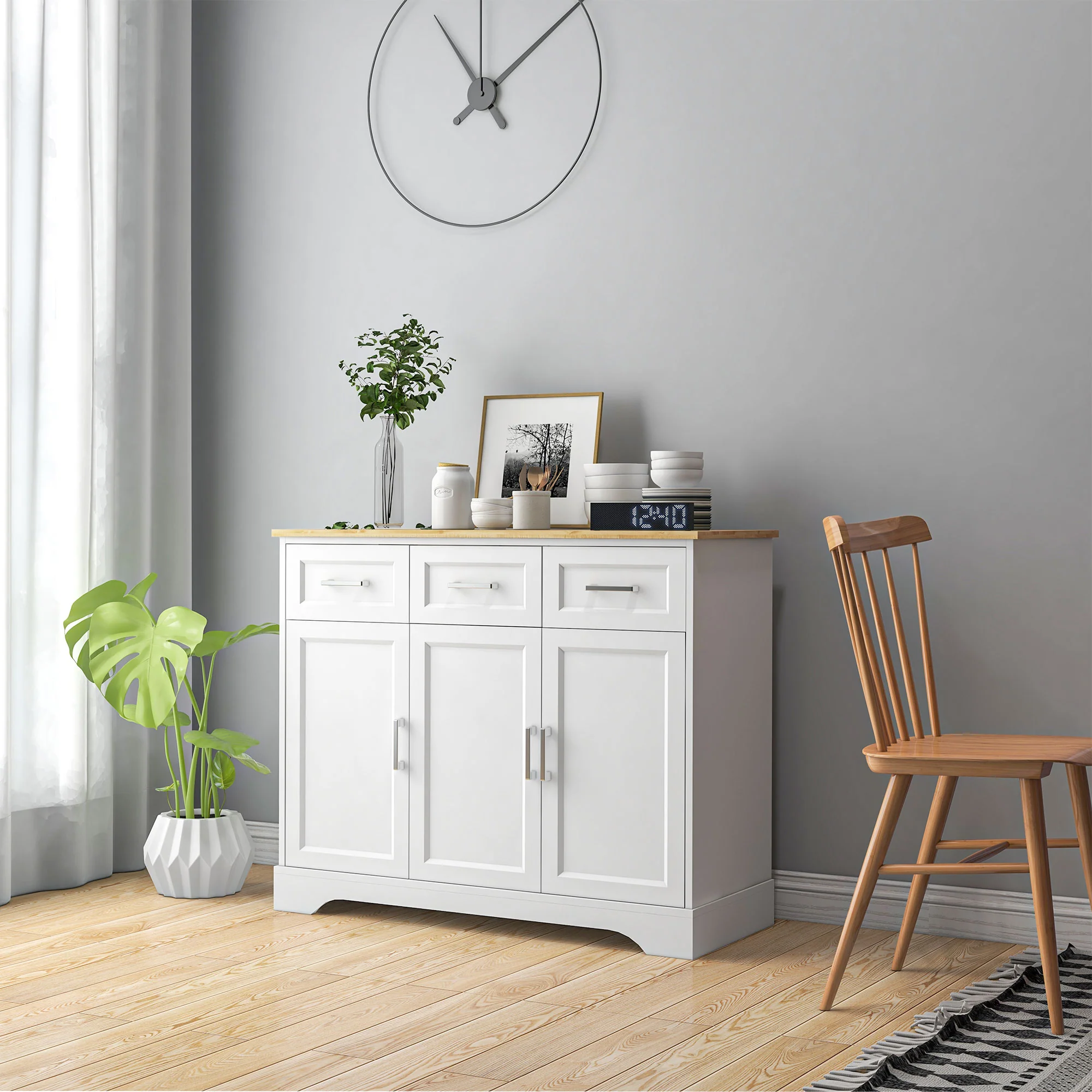 Kitchen Sideboard Buffet Cabinet with 3 Adjustable Height for Dining Room, White - Image 4