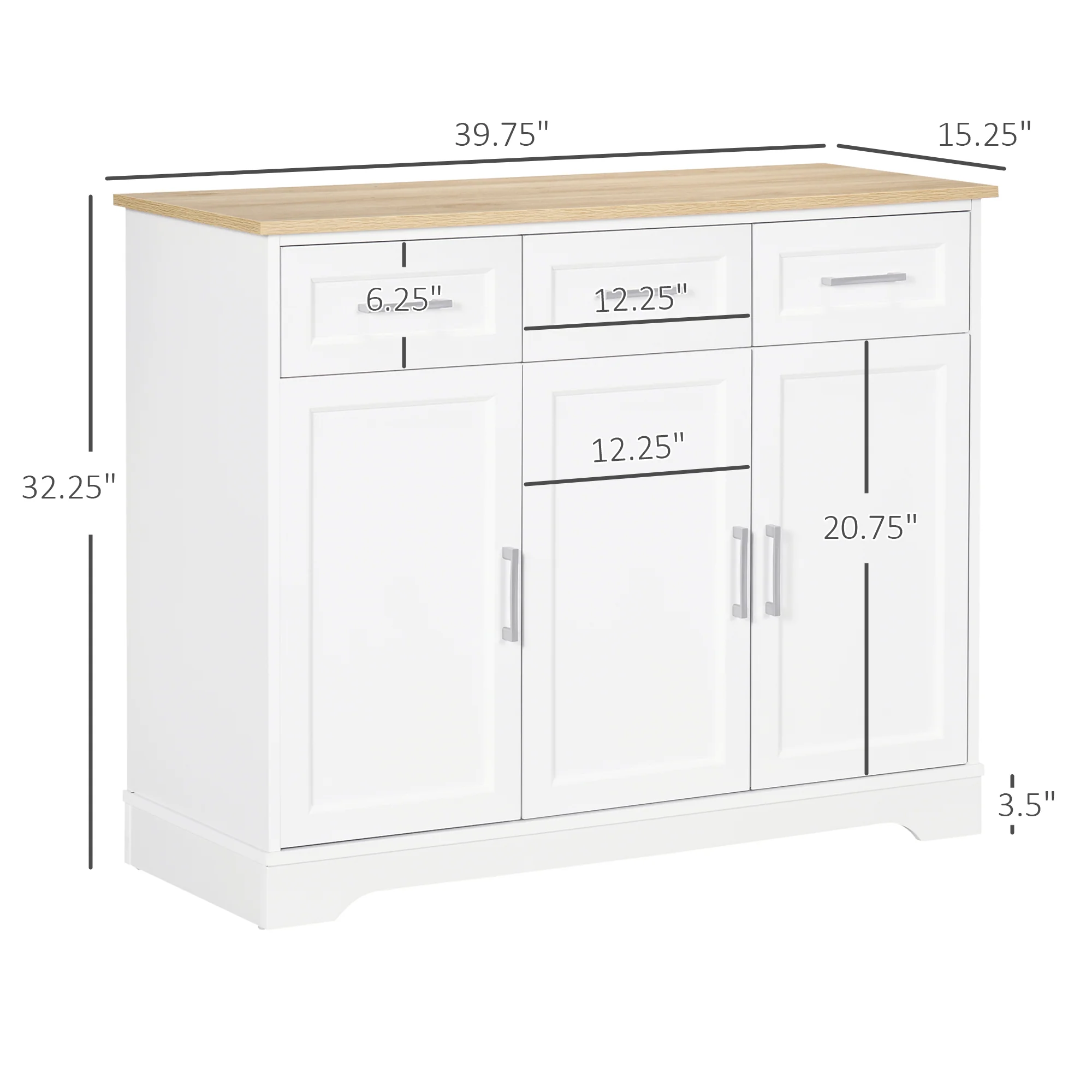 Kitchen Sideboard Buffet Cabinet with 3 Adjustable Height for Dining Room, White - Image 5
