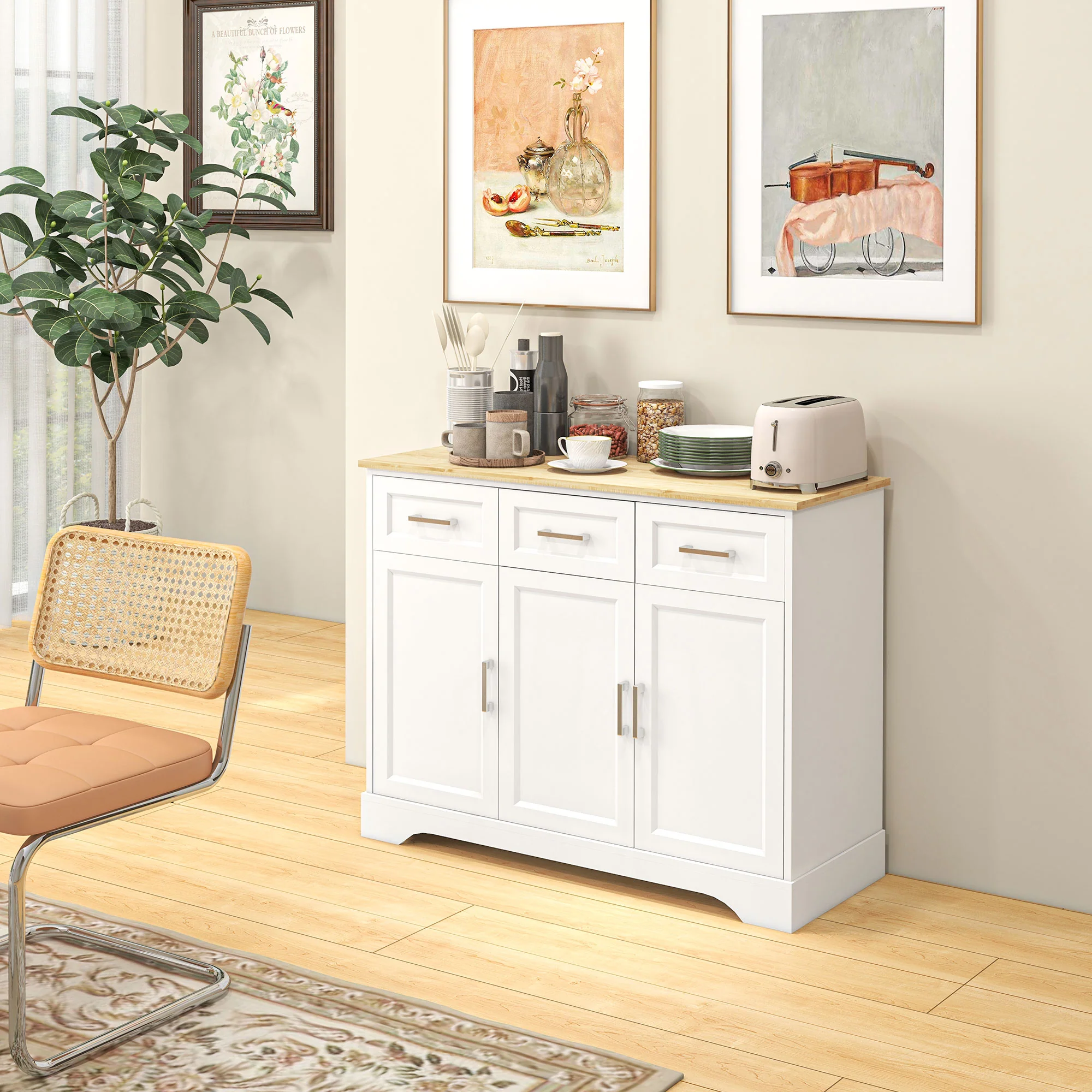Kitchen Sideboard Buffet Cabinet with 3 Adjustable Height for Dining Room, White - Image 9