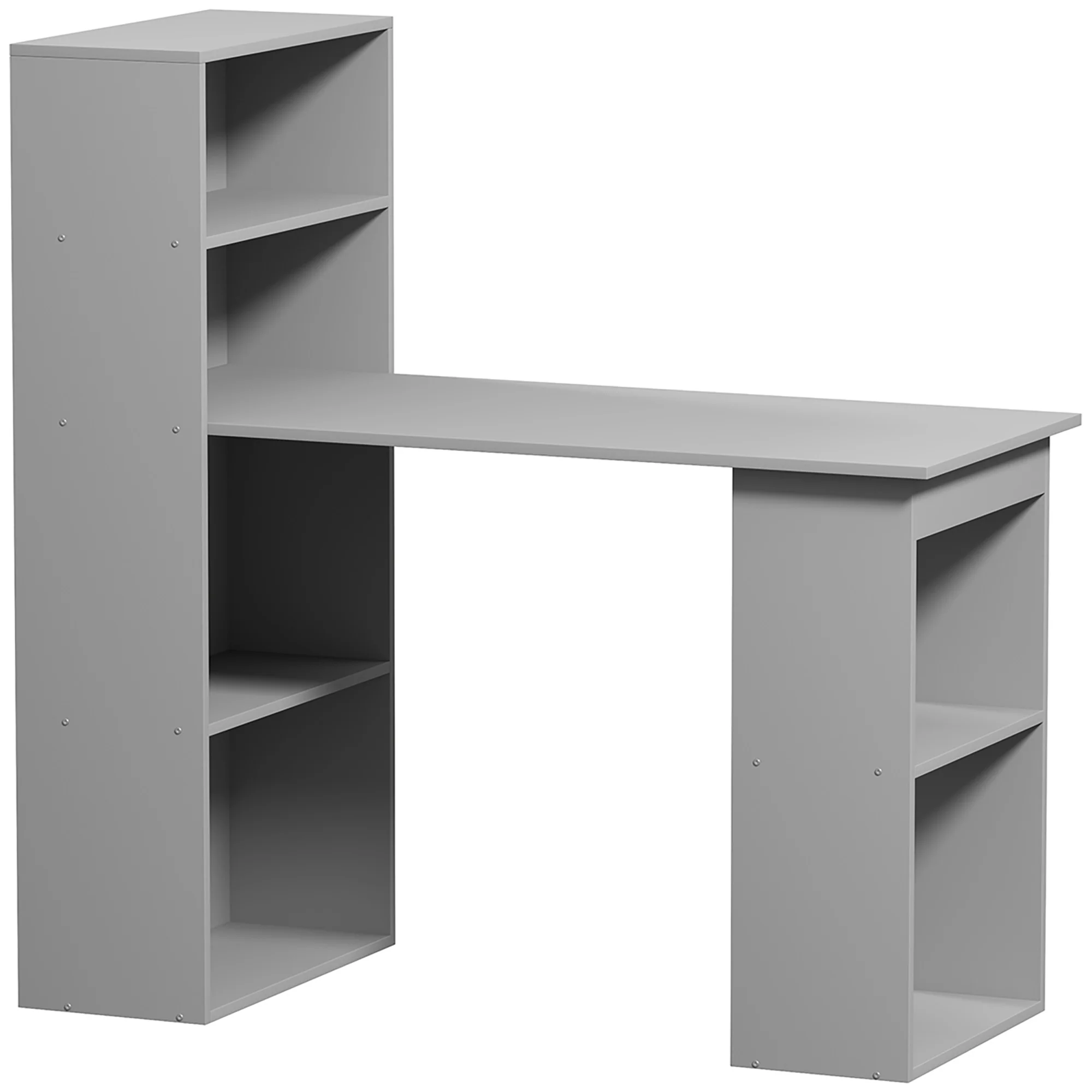 Modern Home Office Desk with 6-Tier Storage Shelves, 47" Writing Desk with Bookshelf, Gray - Image 12