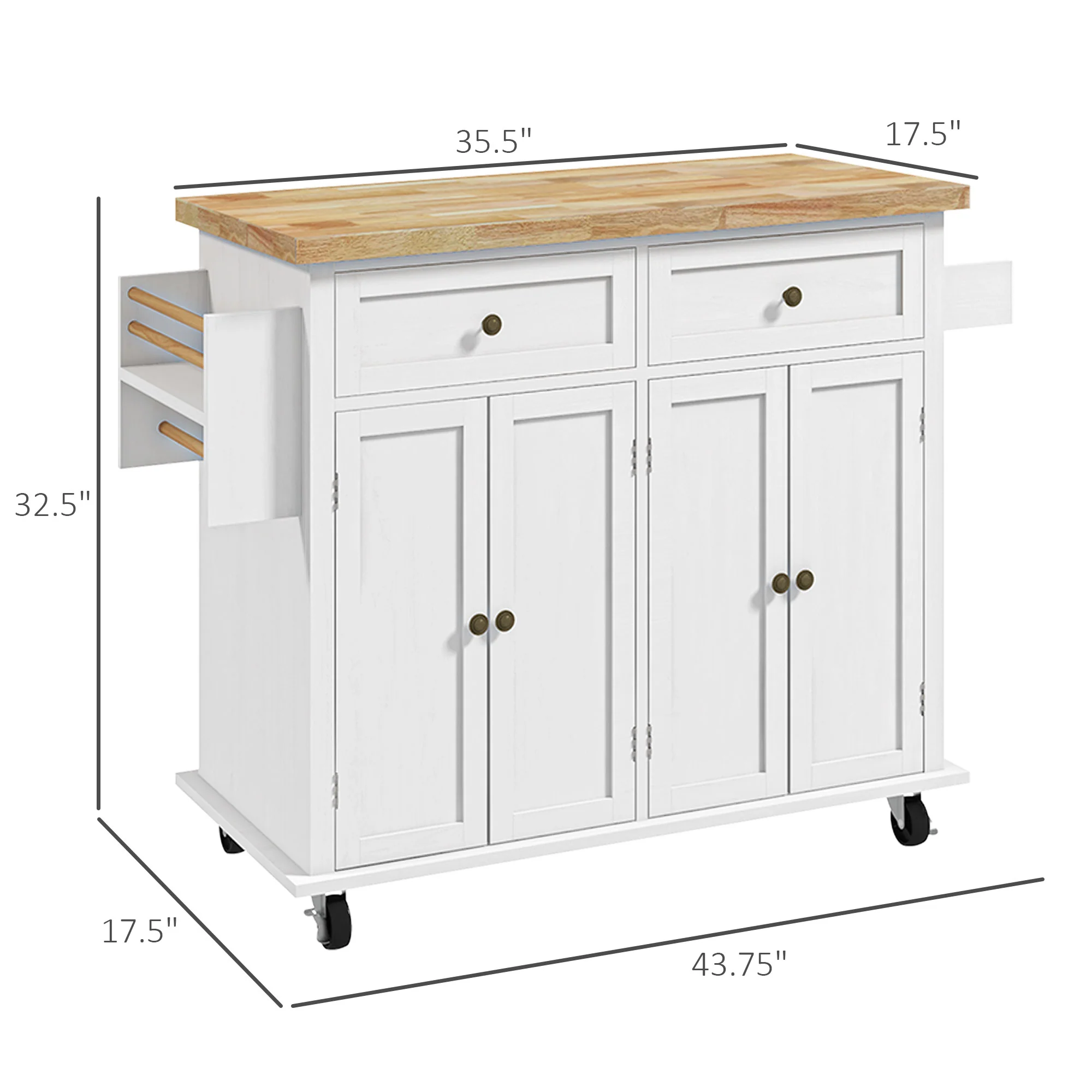 GlideSpace 44"W Butcher Block Cart, Movable Kitchen Island with Cabinets, Distressed White - Image 5