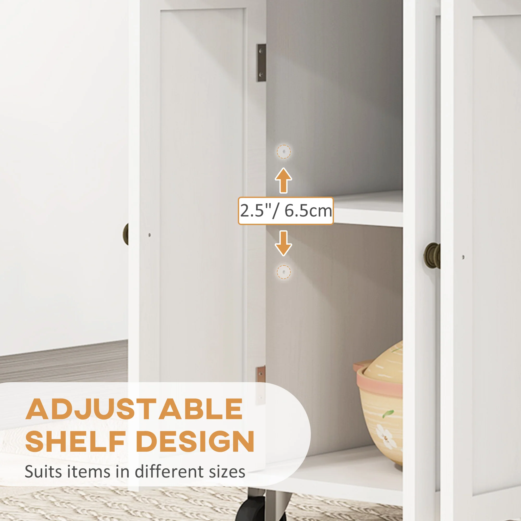 GlideSpace 44"W Butcher Block Cart, Movable Kitchen Island with Cabinets, Distressed White - Image 8