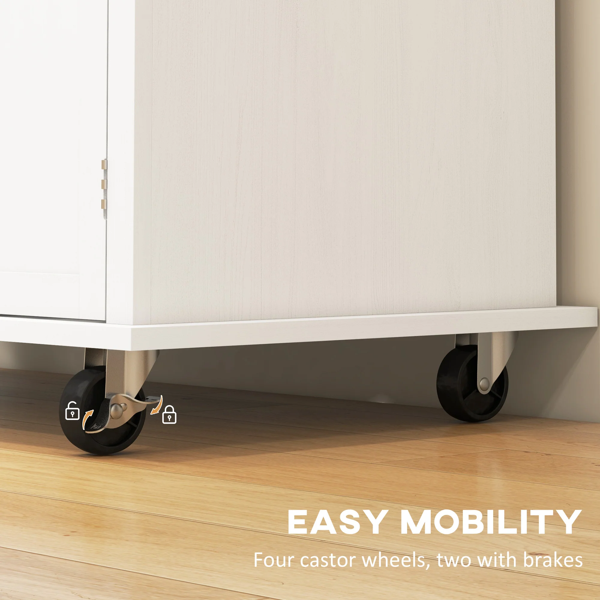 GlideSpace 44"W Butcher Block Cart, Movable Kitchen Island with Cabinets, Distressed White - Image 9