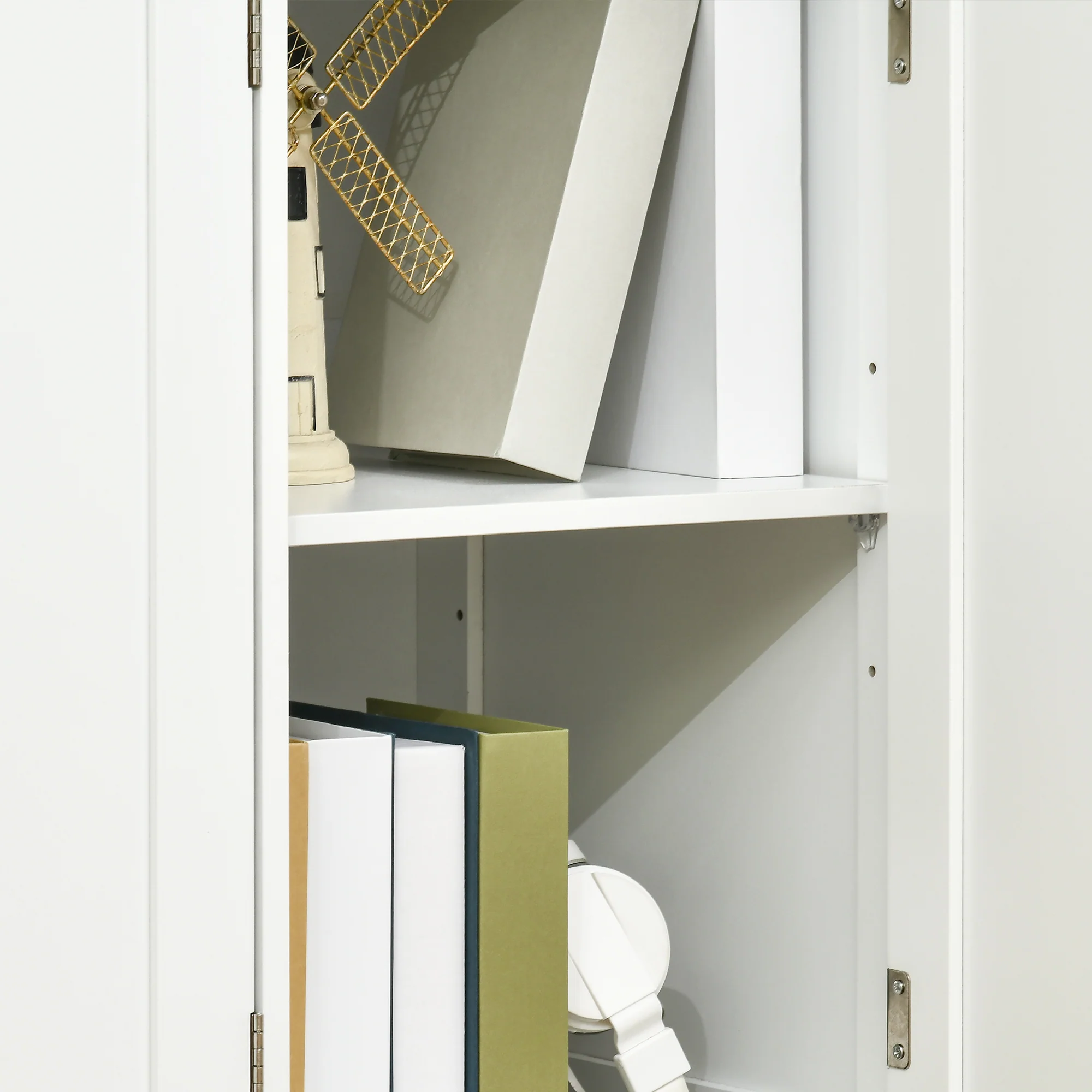 Modern Sideboard w/ Rubberwood Top, Storage Cabinets, Drawers & Adjustable Shelves, White - Image 10