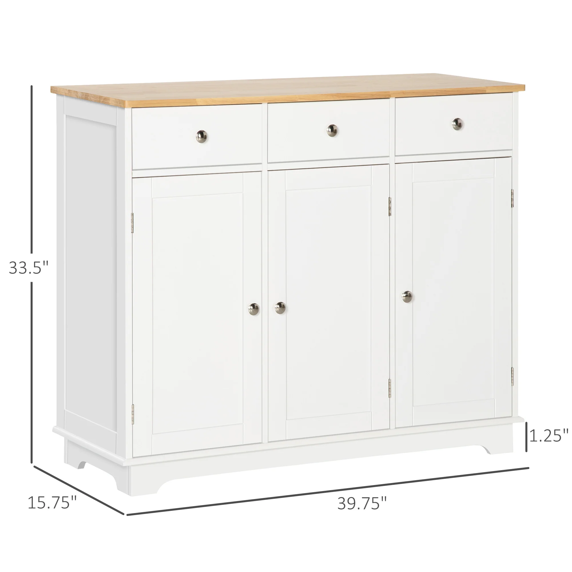 Modern Sideboard w/ Rubberwood Top, Storage Cabinets, Drawers & Adjustable Shelves, White - Image 5