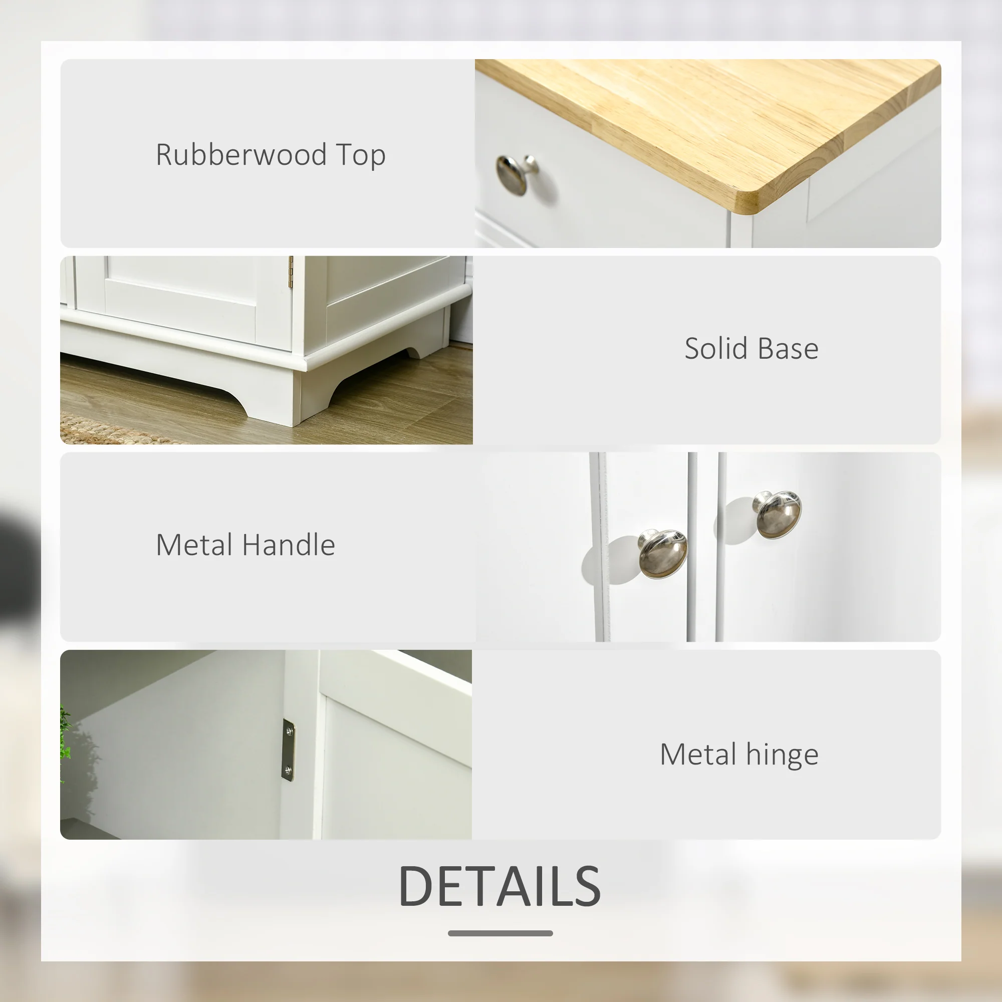 Modern Sideboard w/ Rubberwood Top, Storage Cabinets, Drawers & Adjustable Shelves, White - Image 8