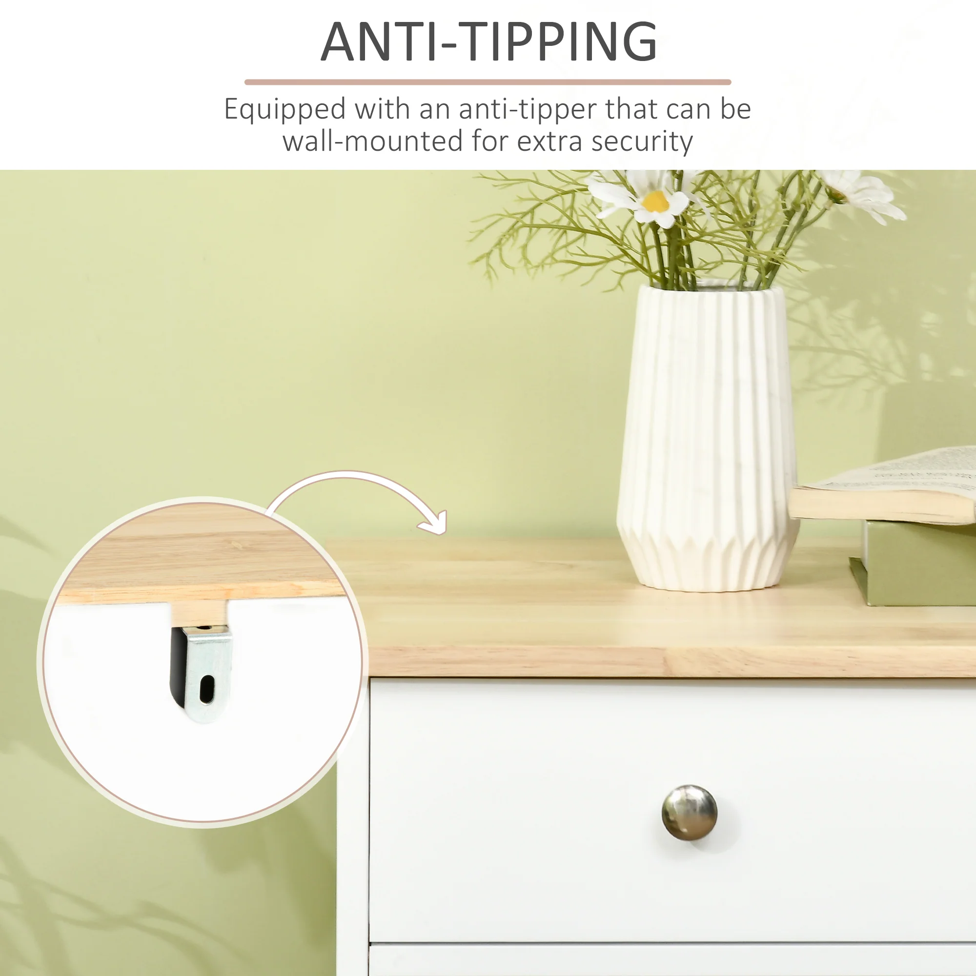 Modern Sideboard w/ Rubberwood Top, Storage Cabinets, Drawers & Adjustable Shelves, White - Image 9