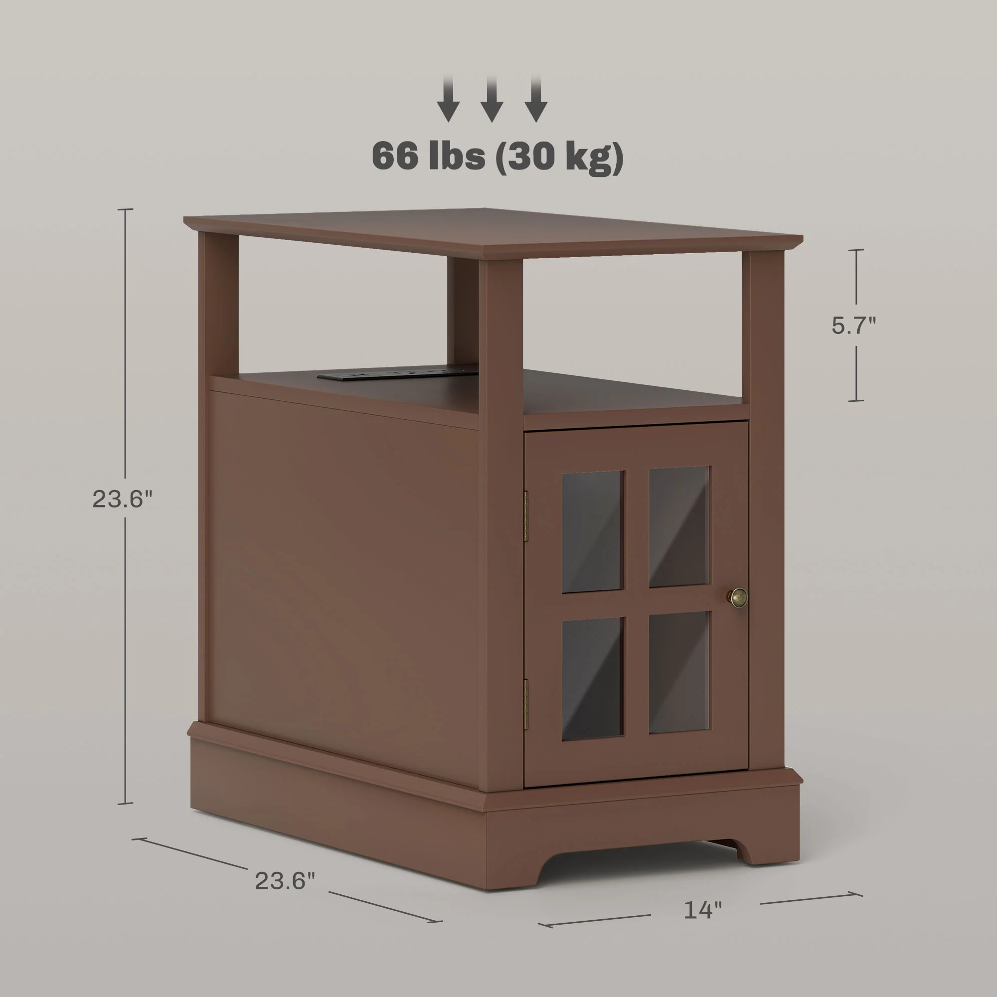 Narrow Side Table w/ Charging Station & USB Ports, End Table with Storage, Brown - Image 5