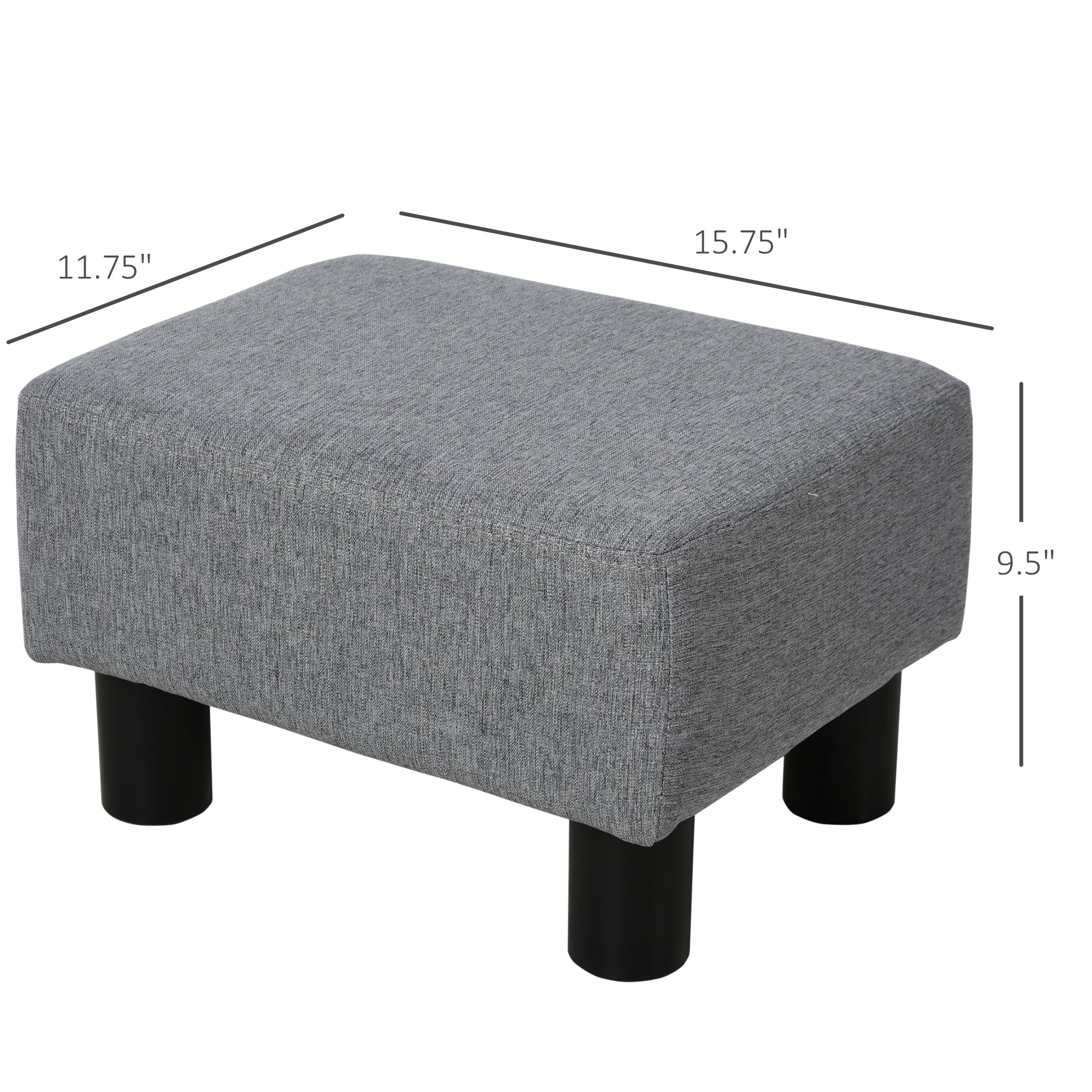Small Ottoman Foot Rest with Linen Fabric Upholstery & Plastic Legs, Cube, Gray - Image 5